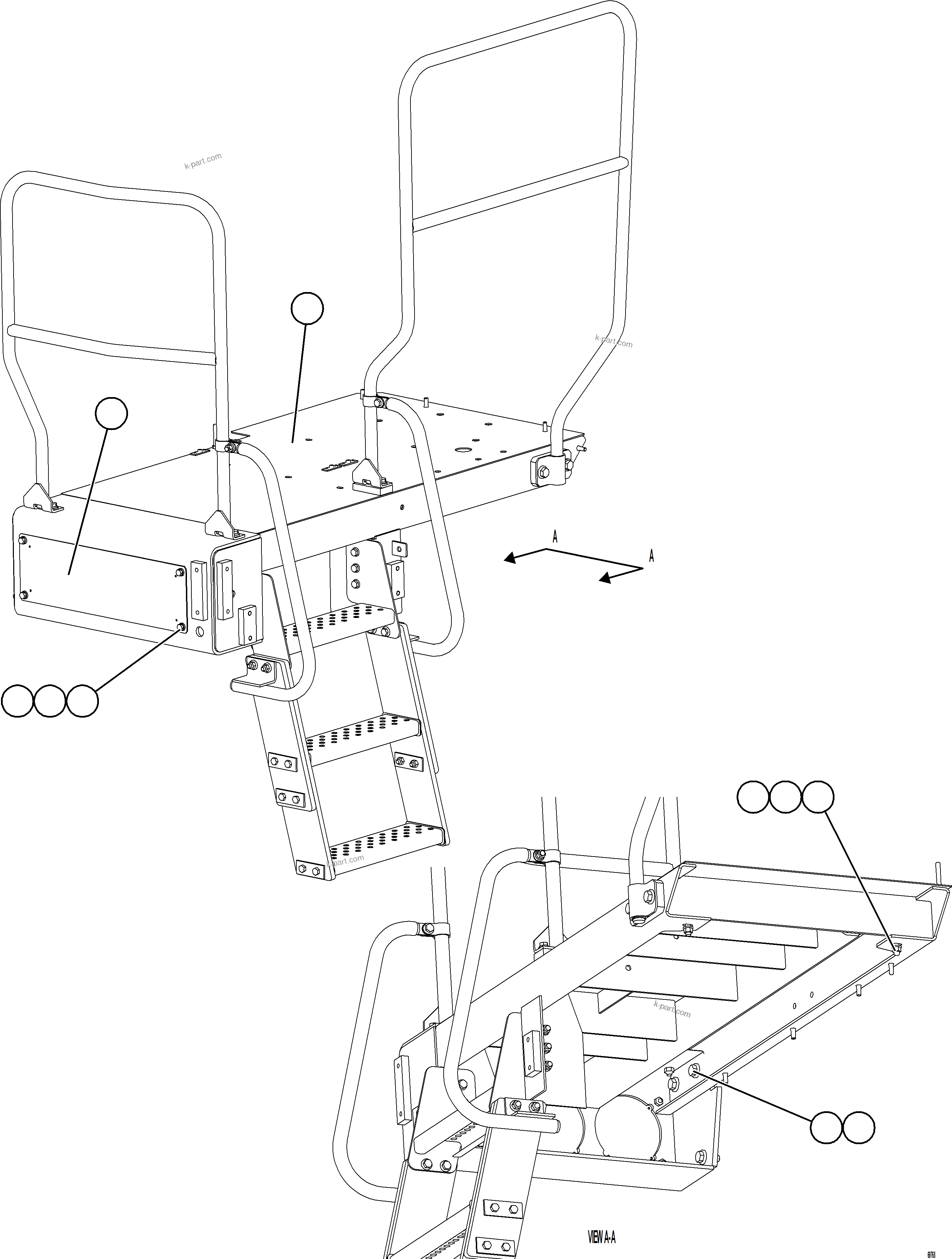 Komatsu parts book diagram for AFE75-R 980E-5 S/N A50054 - A50057  SPENCE: LH LOWER PLATFORM INSTALLATION