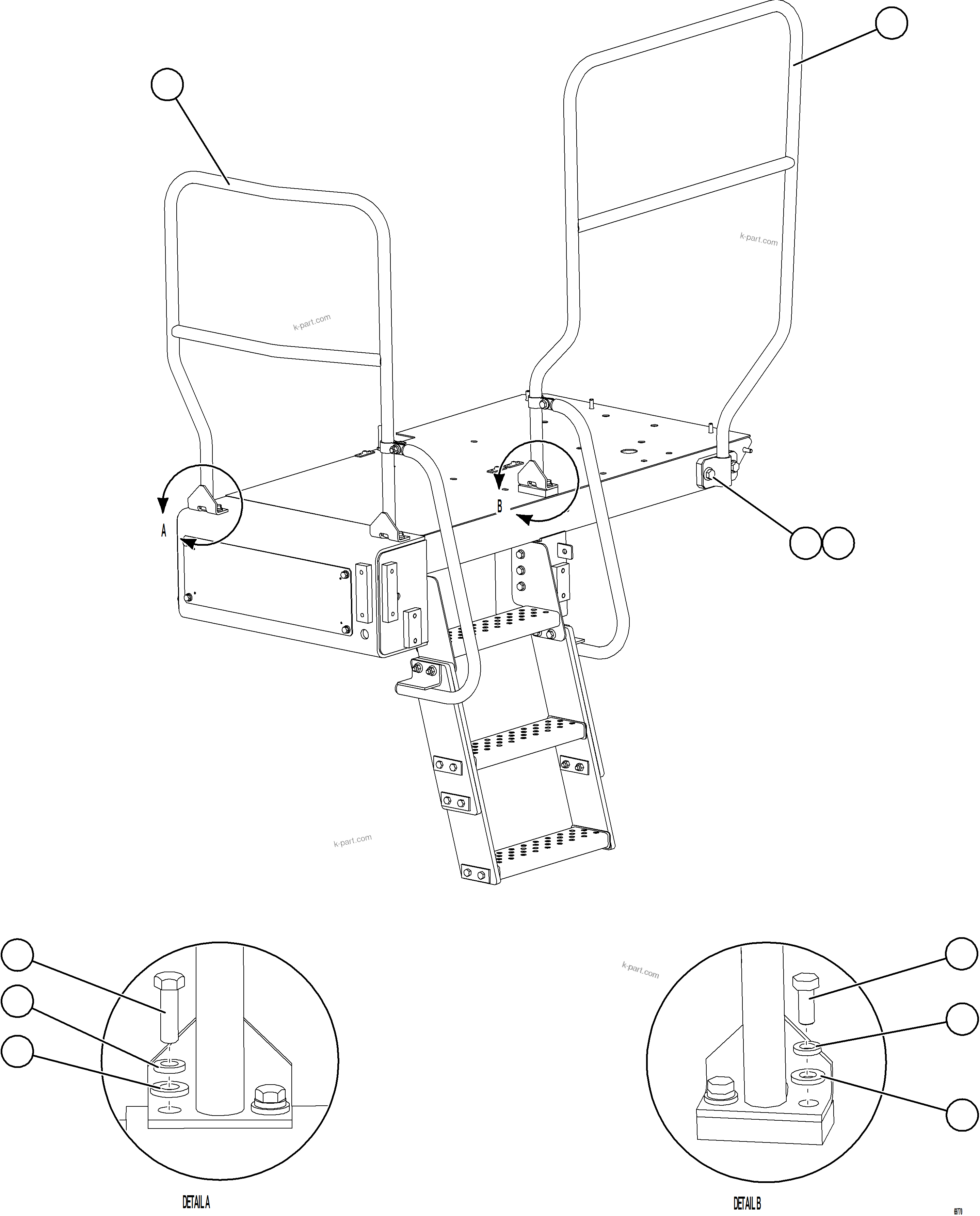 Komatsu parts book diagram for AFE75-R 980E-5 S/N A50054 - A50057  SPENCE: LH LOWER PLATFORM HANDRAILS