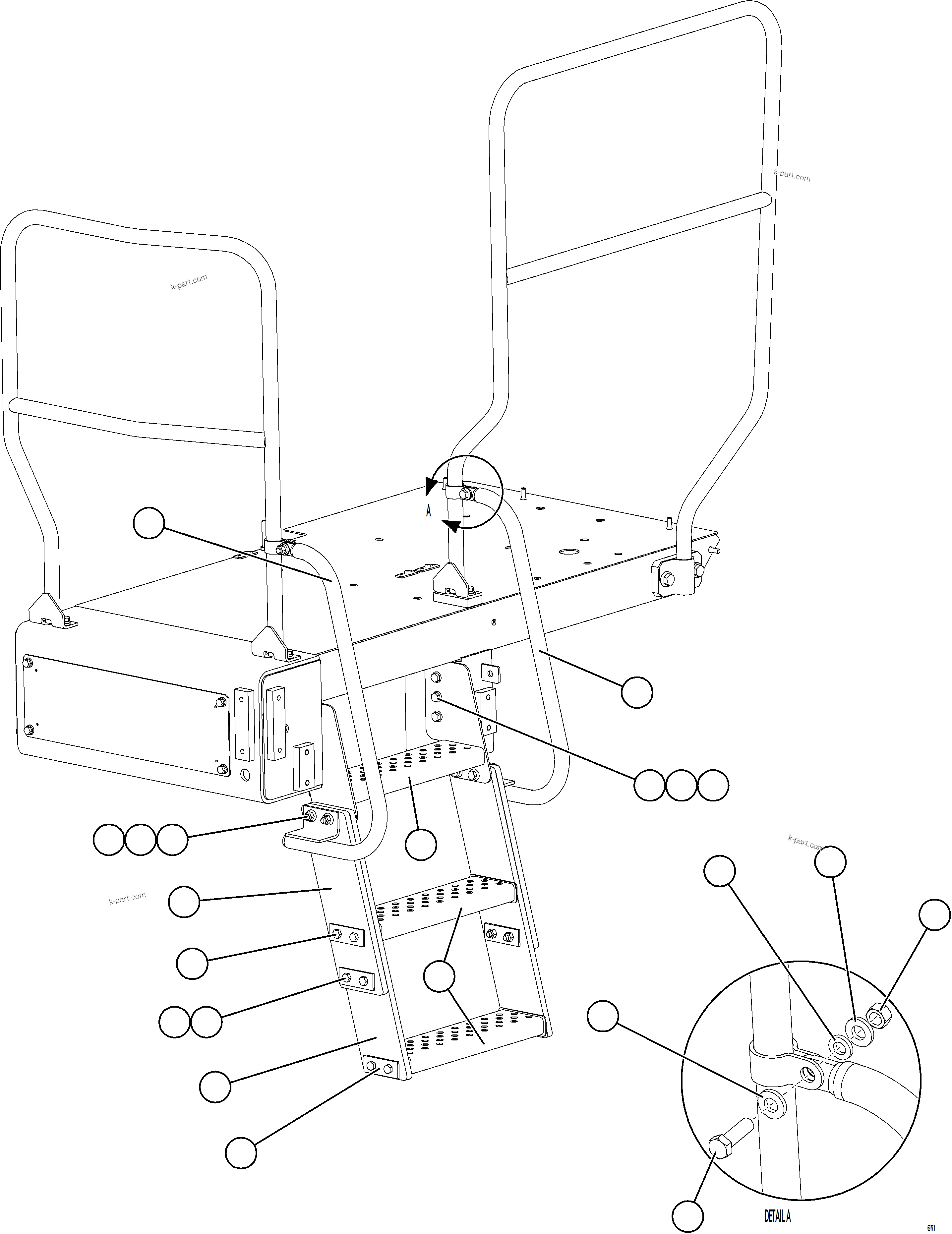 Komatsu parts book diagram for AFE75-R 980E-5 S/N A50054 - A50057  SPENCE: LH LOWER PLATFORM STEPS & HANDRAILS