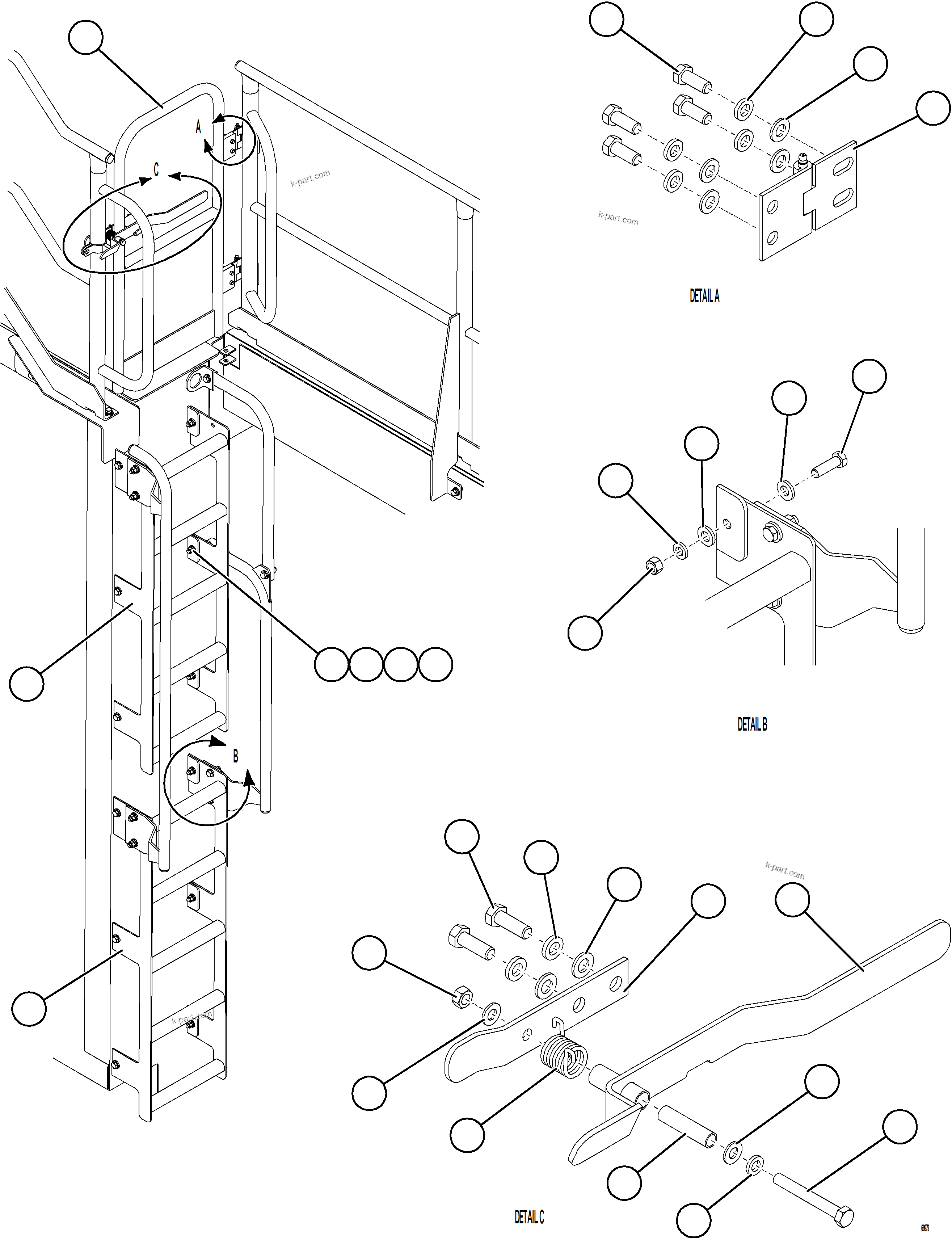 Komatsu parts book diagram for AFE75-R 980E-5 S/N A50054 - A50057  SPENCE: LH EMERGENCY GATE & LADDER