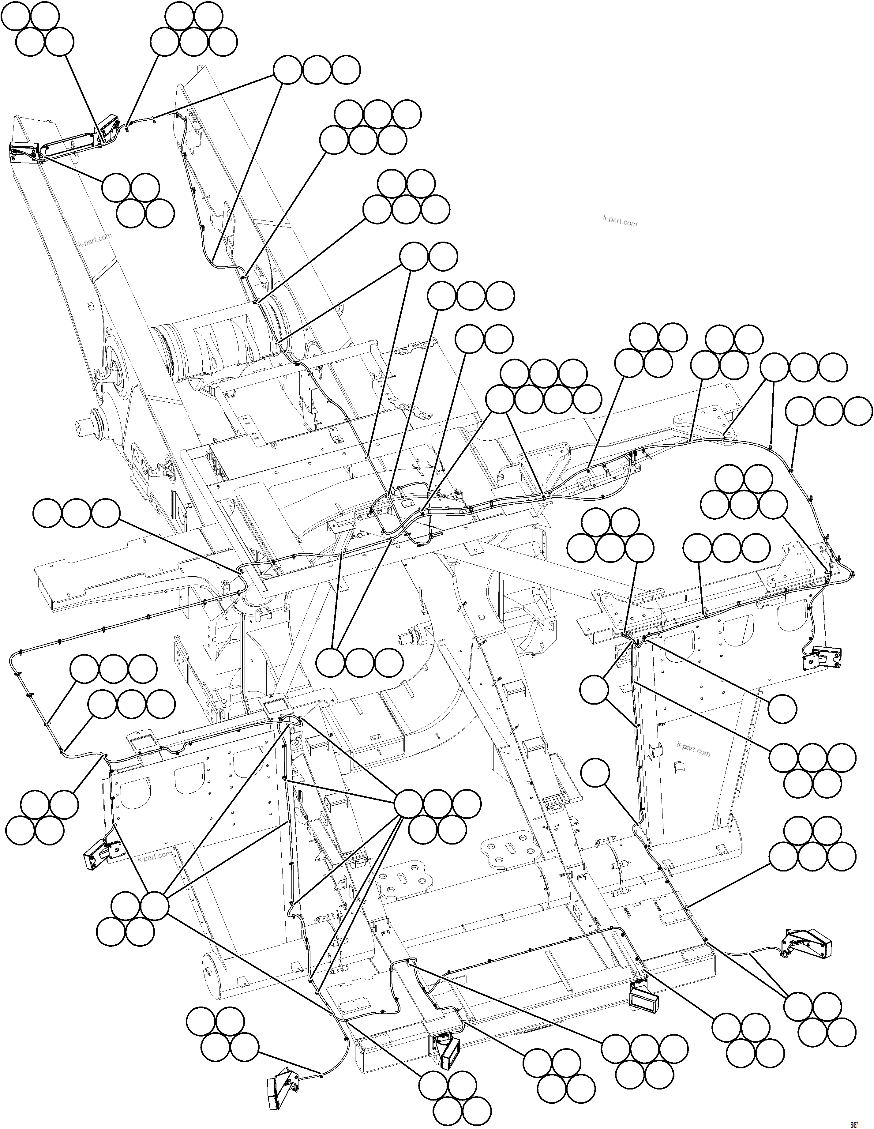 Komatsu parts book diagram for AFE75-R 980E-5 S/N A50054 - A50057  SPENCE: KOMVISION RADAR HARNESS ROUTING
