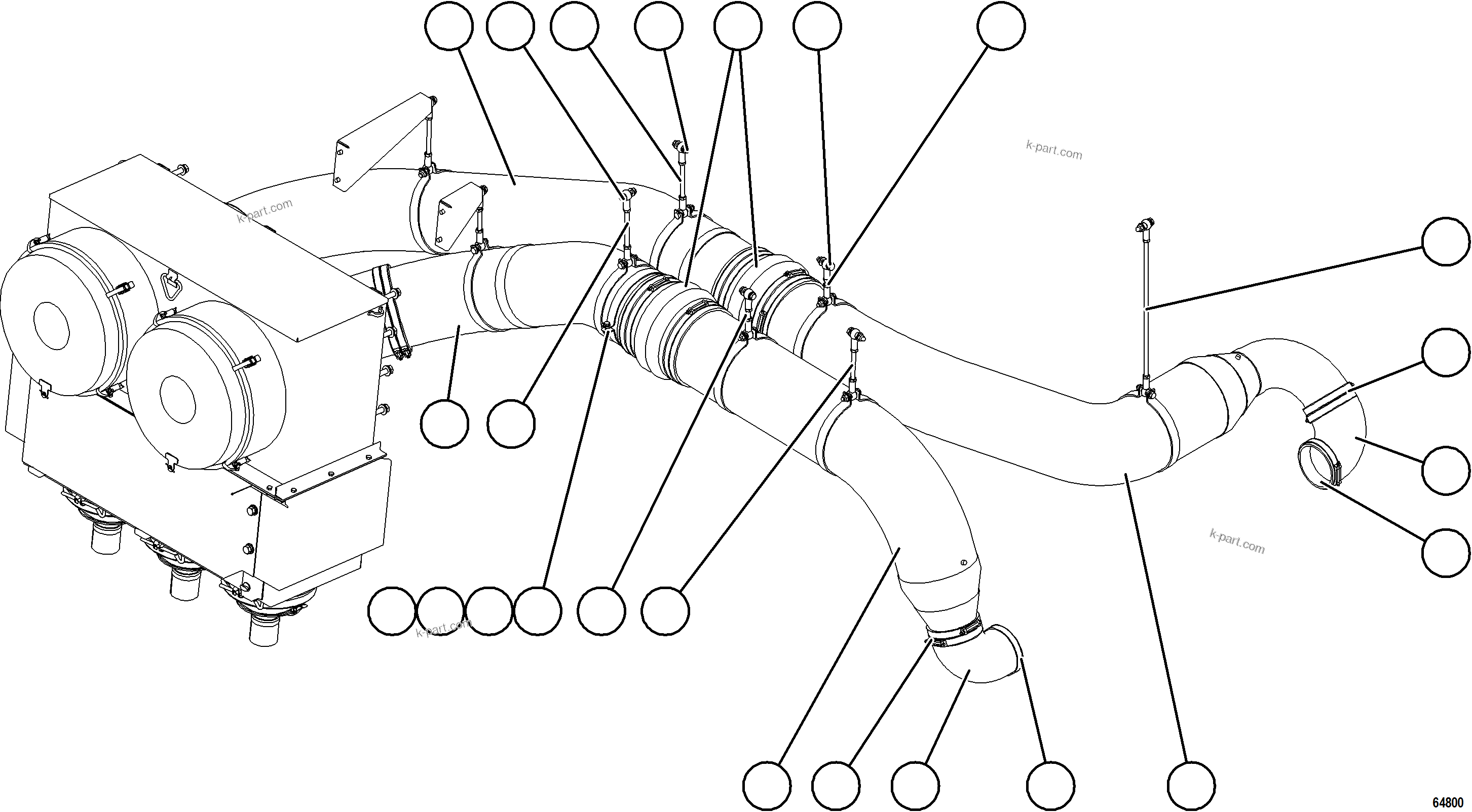 Komatsu parts book diagram for AFE77-AB 830E-5 S/N A50077 - A50078  DOWNER EDI: AIR CLEANER PIPING & INSTALLATION - RH    2/2