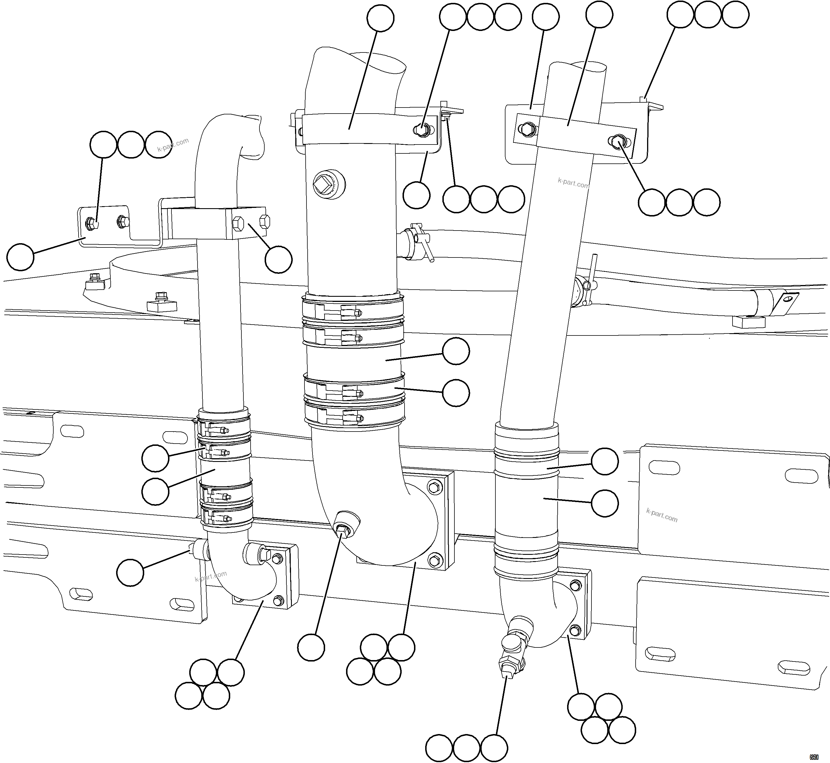 Komatsu parts book diagram for AFE77-AB 830E-5 S/N A50077 - A50078  DOWNER EDI: RADIATOR PIPING    3/3