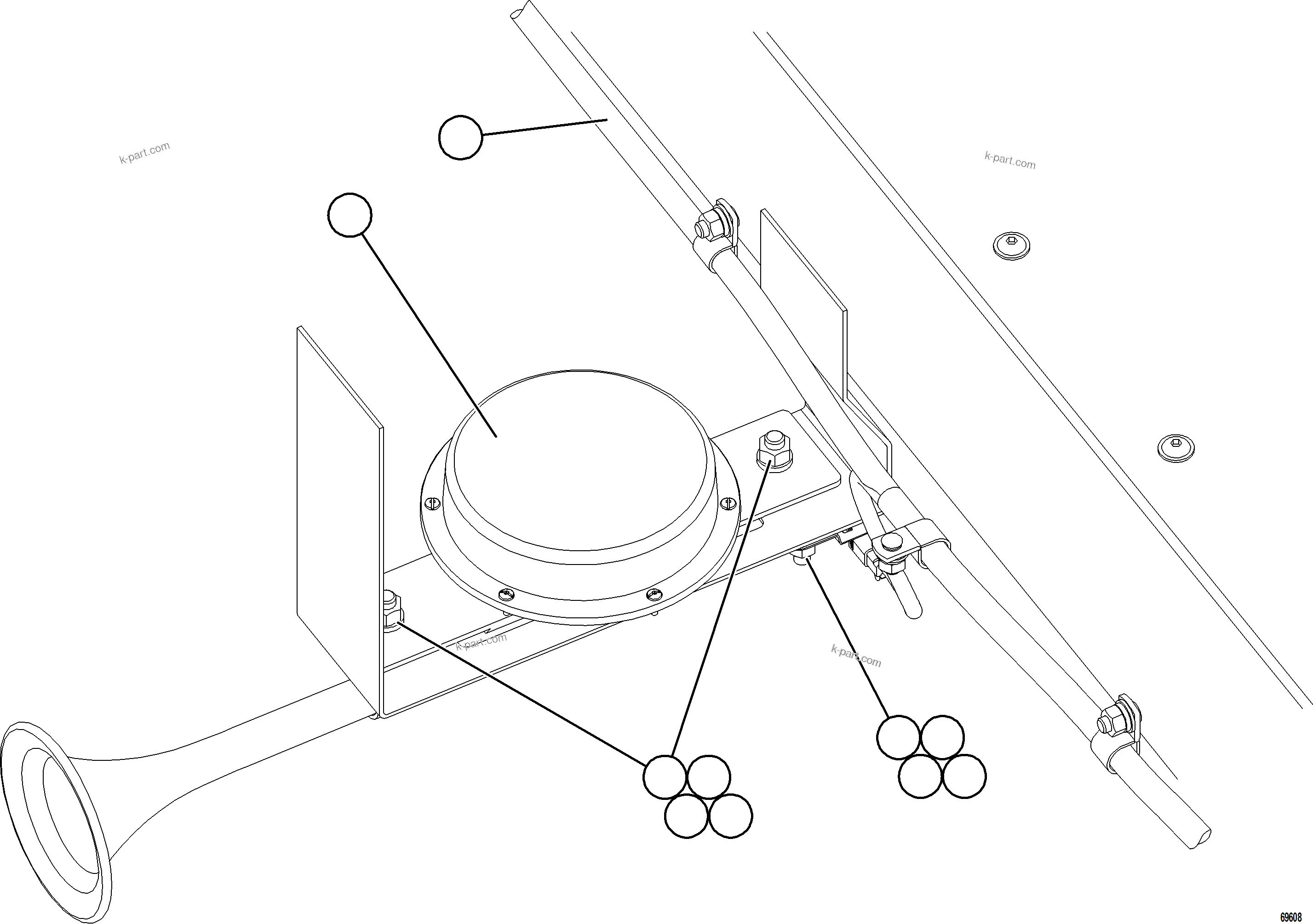 Komatsu parts book diagram for AFE77-AB 830E-5 S/N A50077 - A50078  DOWNER EDI: HORN INSTALLATION