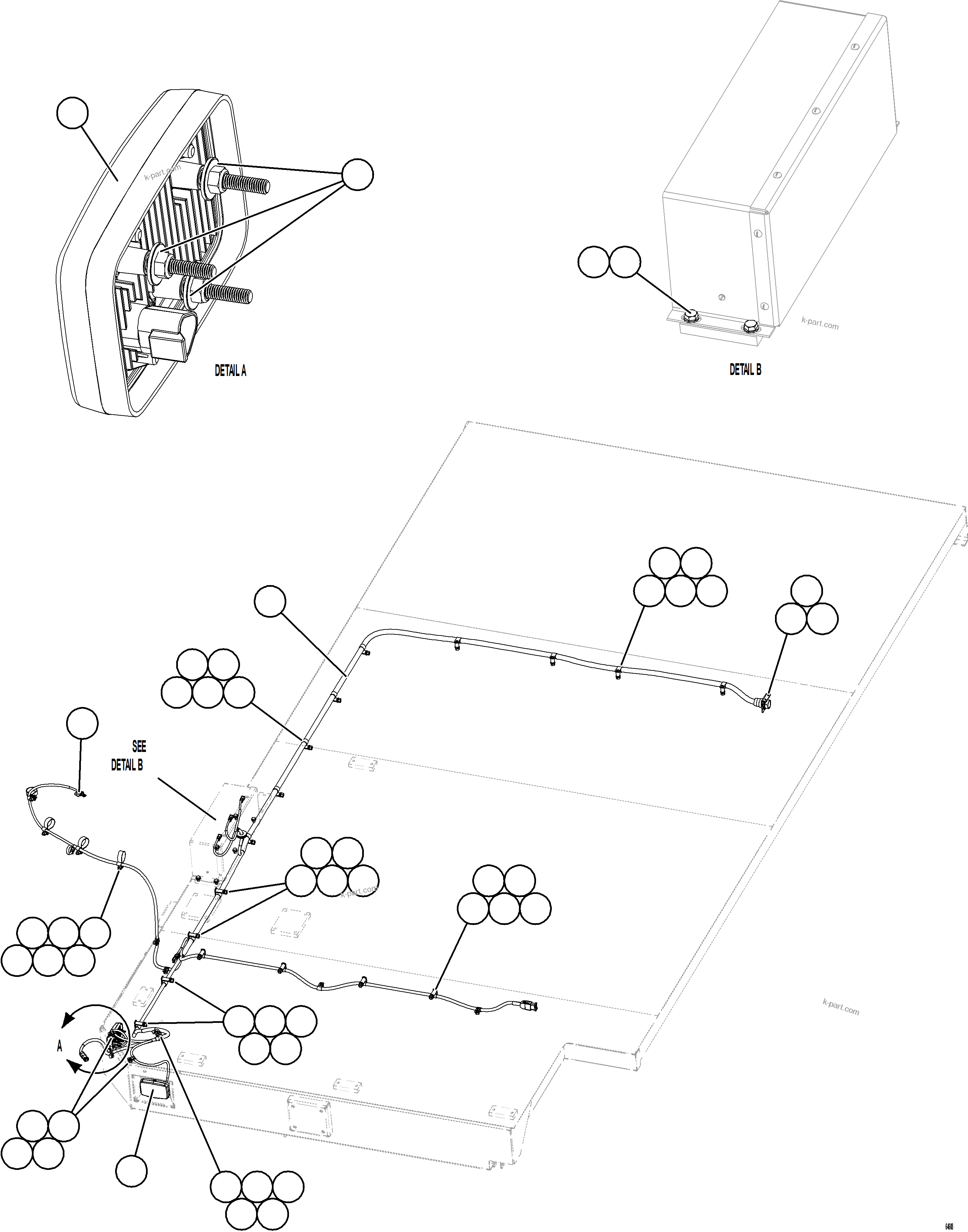 Komatsu parts book diagram for AFE77-AB 830E-5 S/N A50077 - A50078  DOWNER EDI: RH DECK WIRING HARNESS & LIGHTS