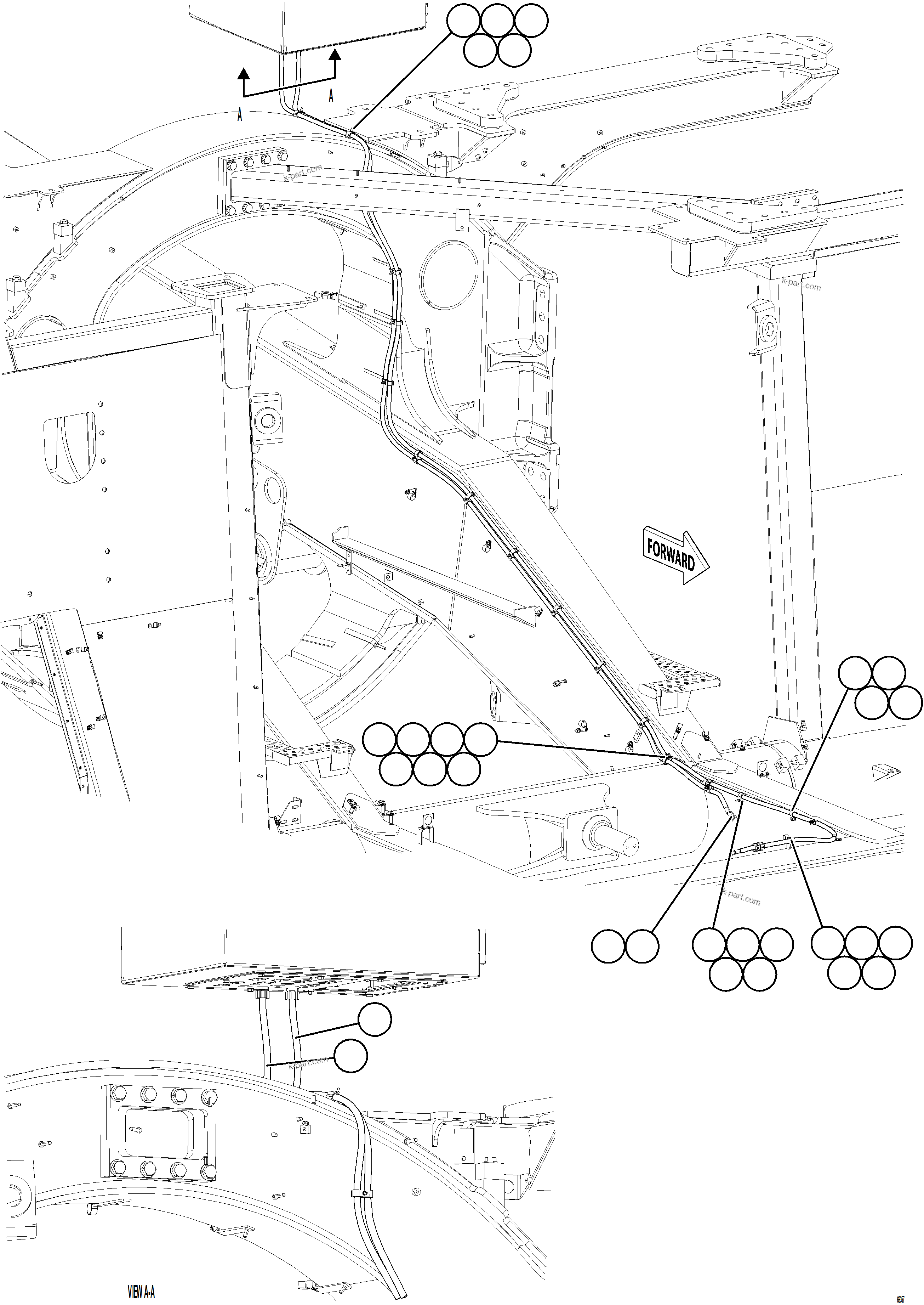 Komatsu parts book diagram for AFE77-AB 830E-5 S/N A50077 - A50078  DOWNER EDI: AUXILIARY CONTROL CABINET POWER CABLES