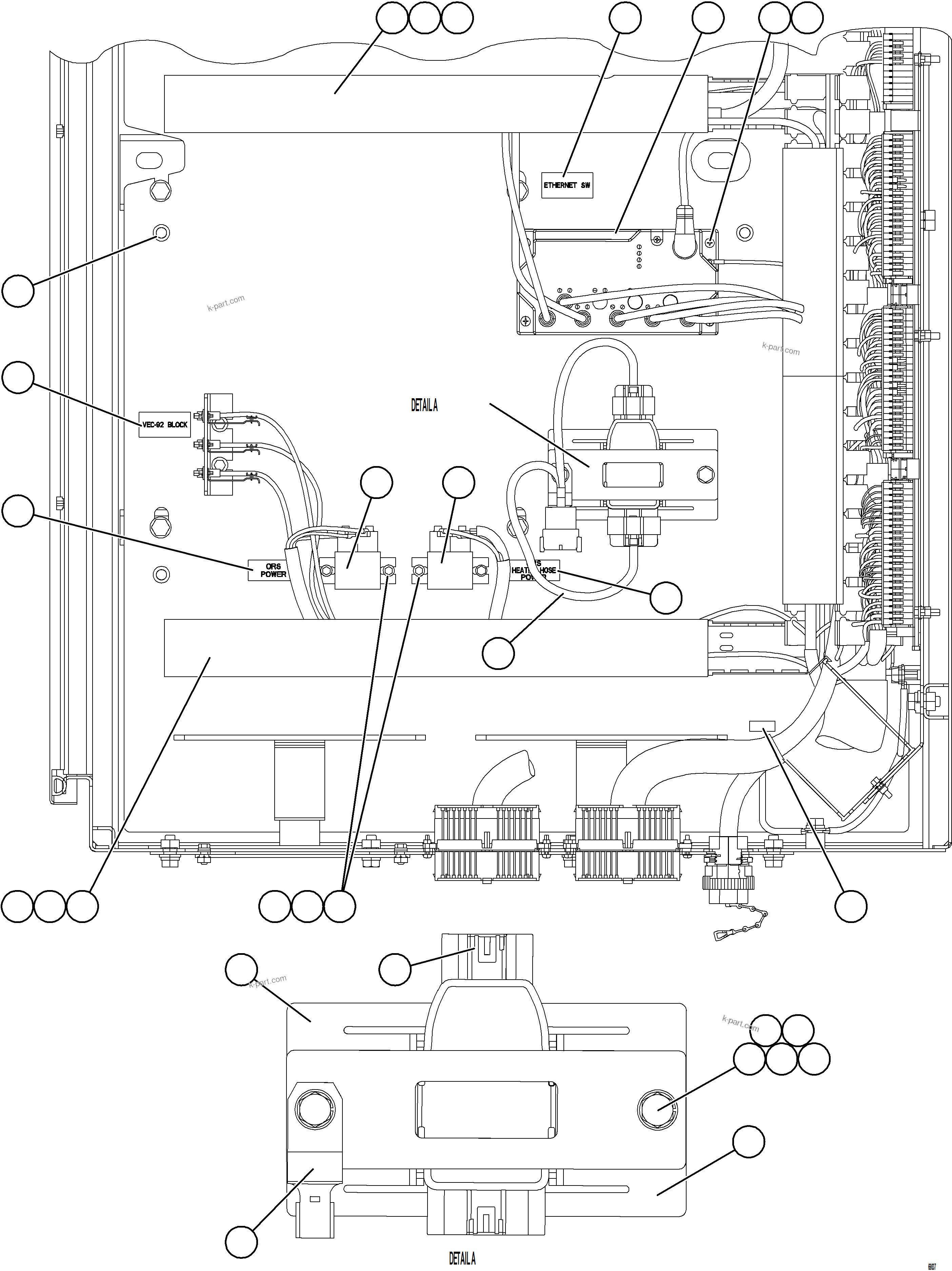 Komatsu parts book diagram for AFE77-AB 830E-5 S/N A50077 - A50078  DOWNER EDI: AUXILIARY CONTROL CABINET - LH WALL    2/2