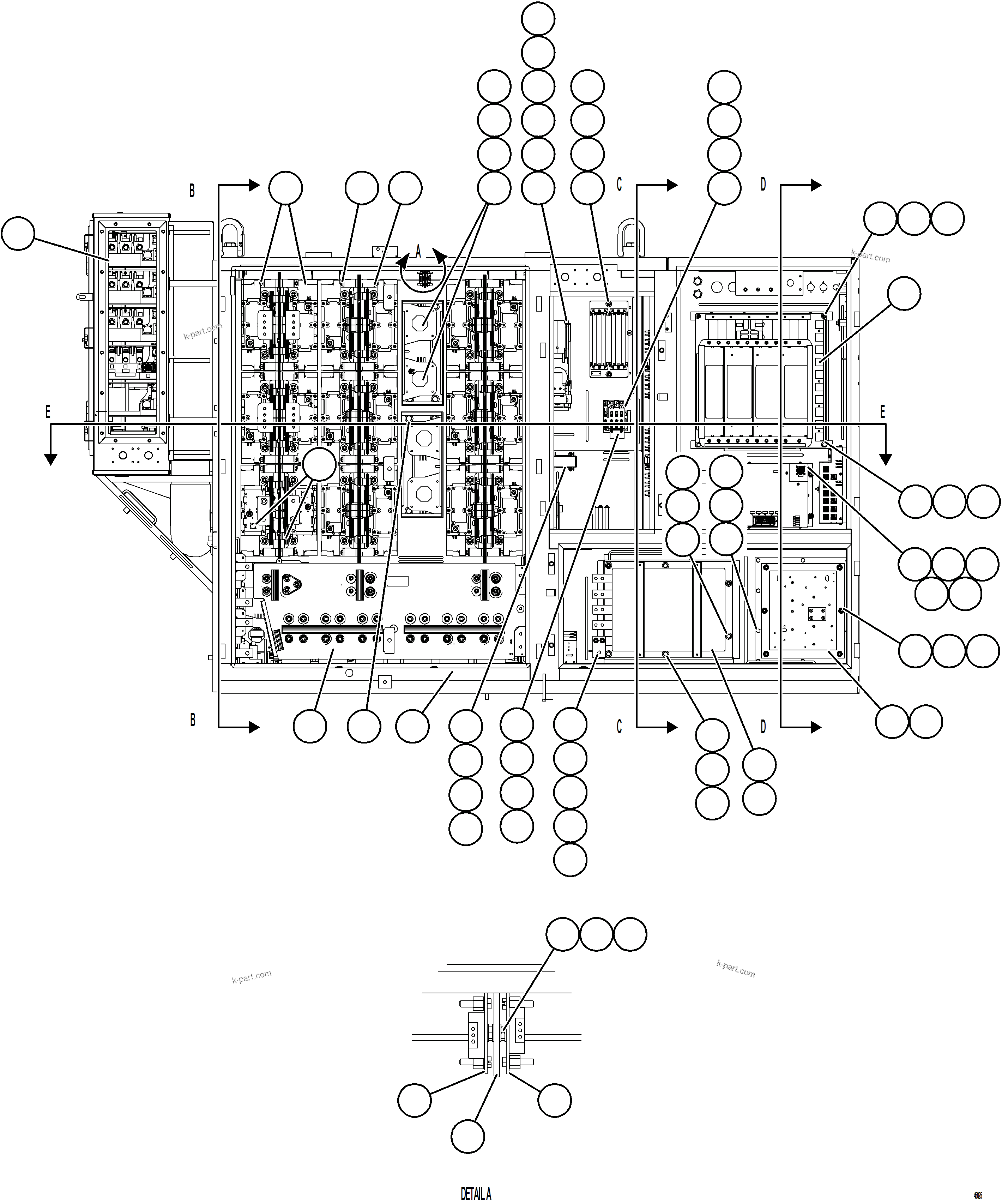 Komatsu parts book diagram for AFE77-AB 830E-5 S/N A50077 - A50078  DOWNER EDI: CONTROL CABINET    1/7