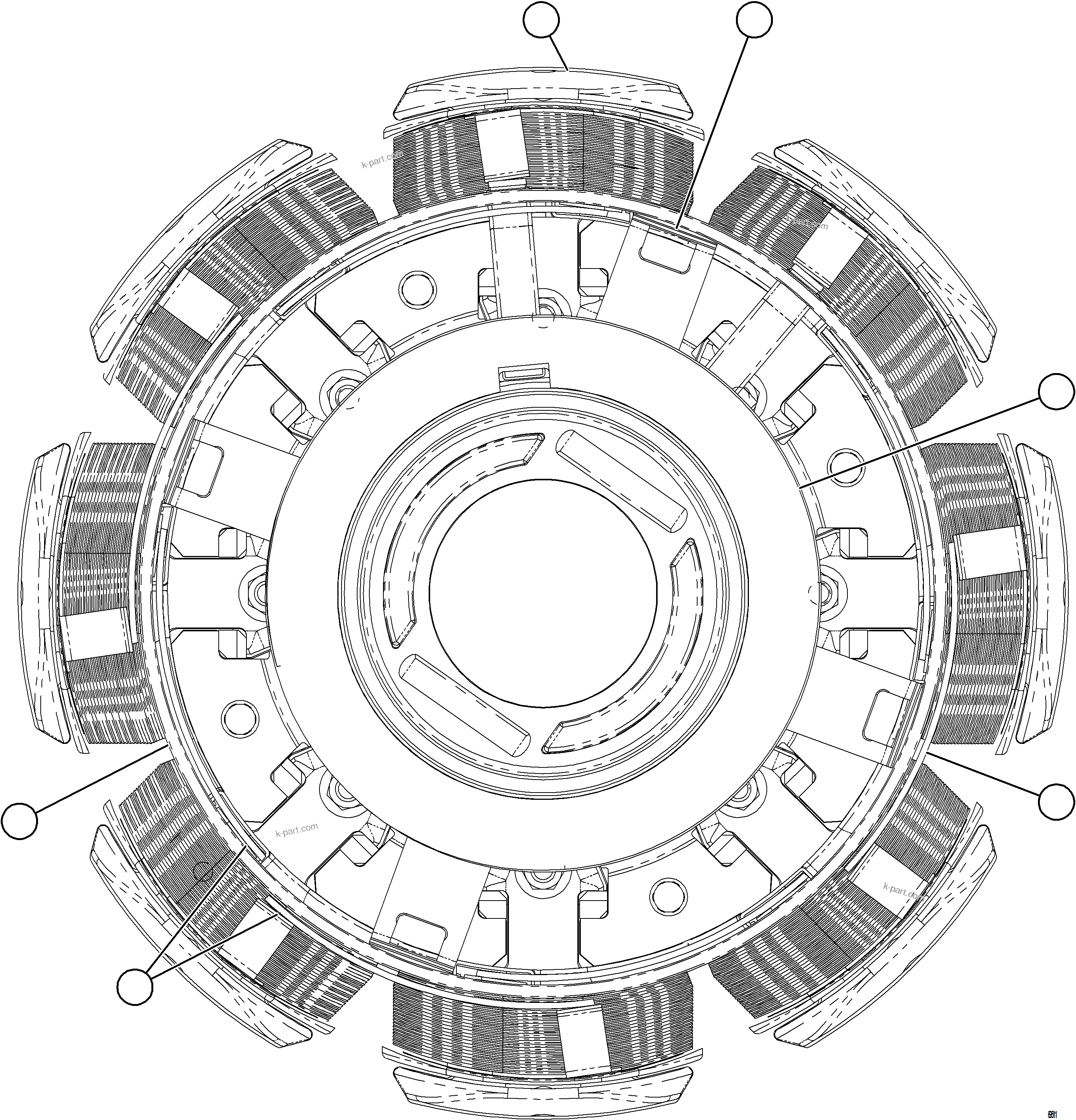 Komatsu parts book diagram for AFE77-AB 830E-5 S/N A50077 - A50078  DOWNER EDI: ALTERNATOR ROTOR ASSEMBLY    58F-43-03101