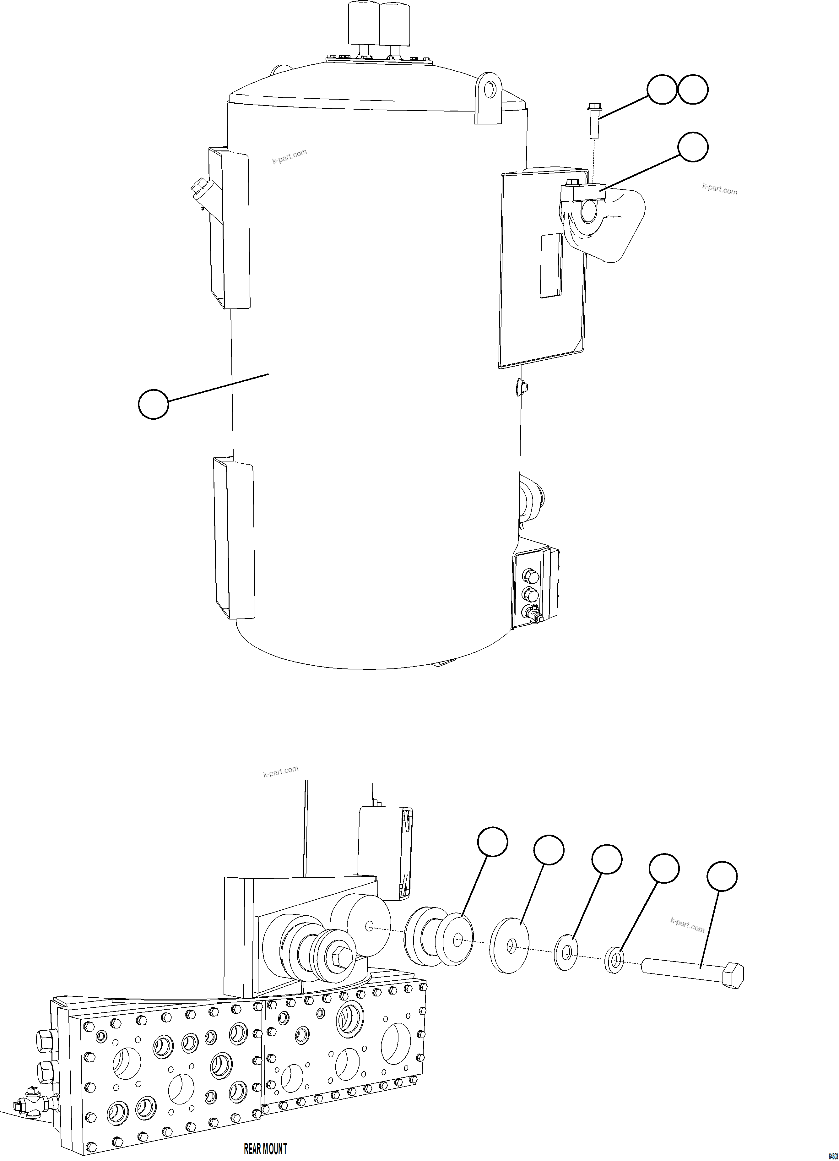 Komatsu parts book diagram for AFE77-AB 830E-5 S/N A50077 - A50078  DOWNER EDI: HYDRAULIC TANK INSTALLATION