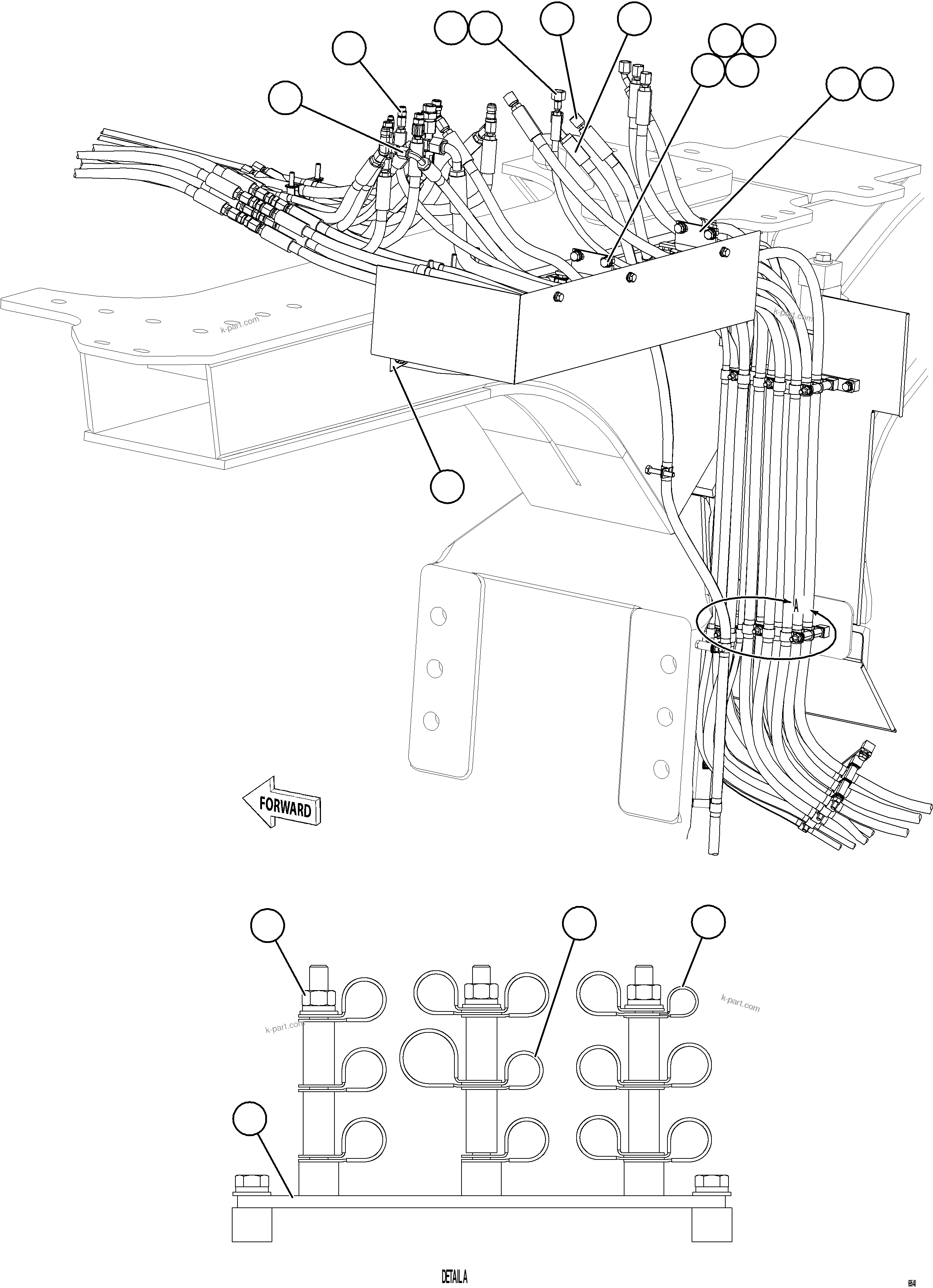 Komatsu parts book diagram for AFE77-AB 830E-5 S/N A50077 - A50078  DOWNER EDI: HYDRAULIC BRAKE CABINET HOSE CLAMPING    1/3