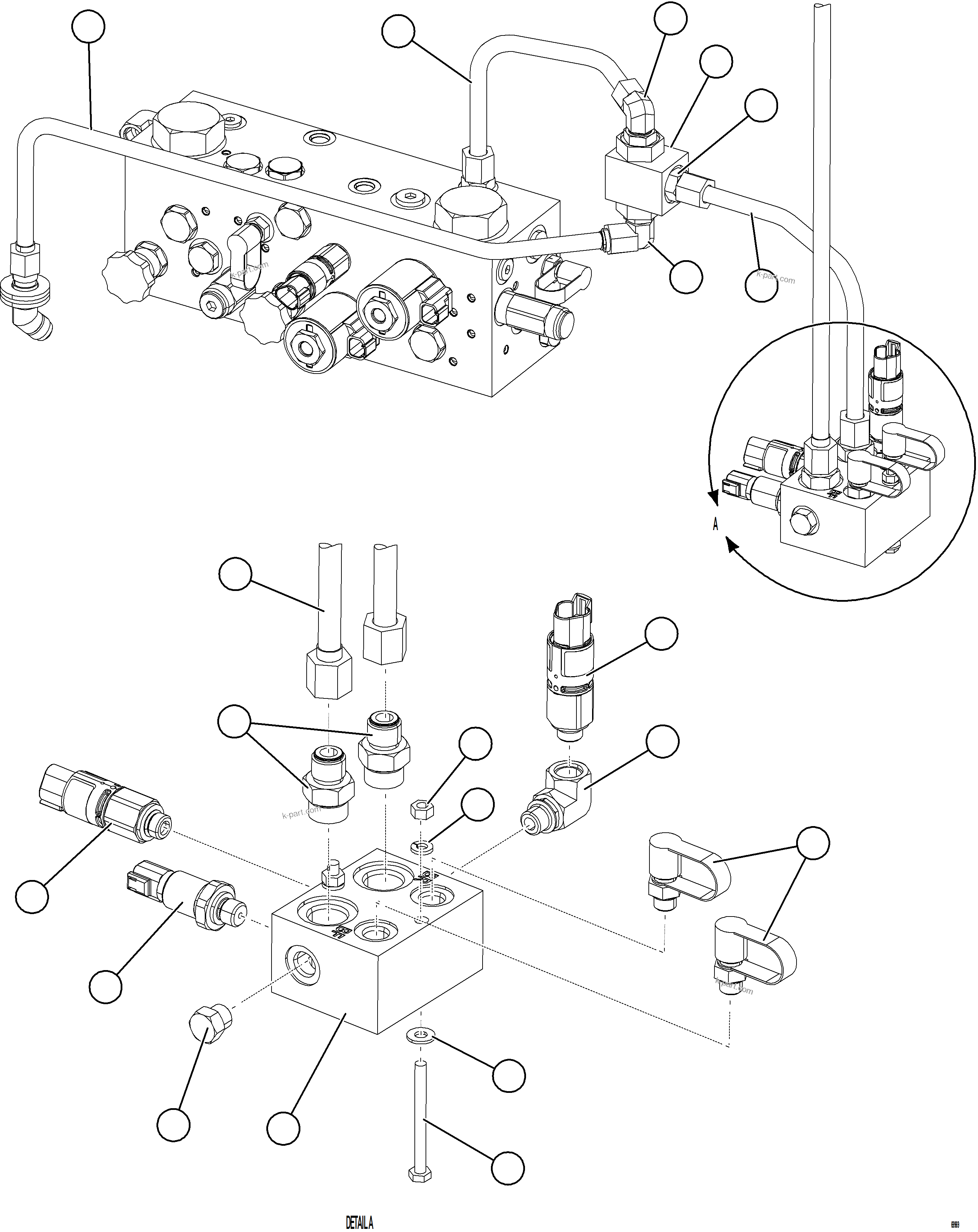 Komatsu parts book diagram for AFE77-AB 830E-5 S/N A50077 - A50078  DOWNER EDI: SHUTTLE VALVE & JUNCTION BLOCK PIPING