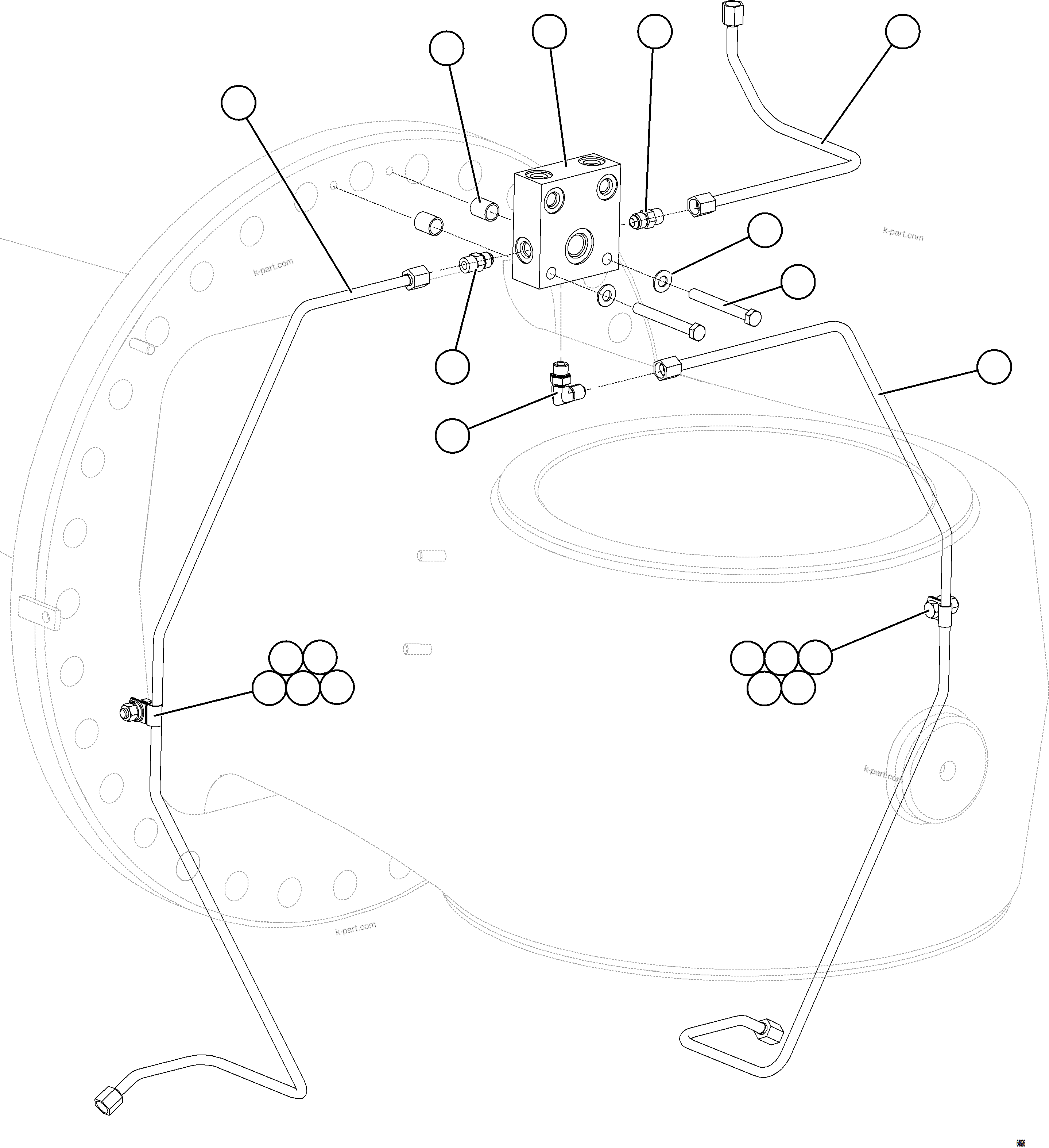Komatsu parts book diagram for AFE77-AB 830E-5 S/N A50077 - A50078  DOWNER EDI: FRONT BRAKE JUNCTION VALVE PIPING    1/2