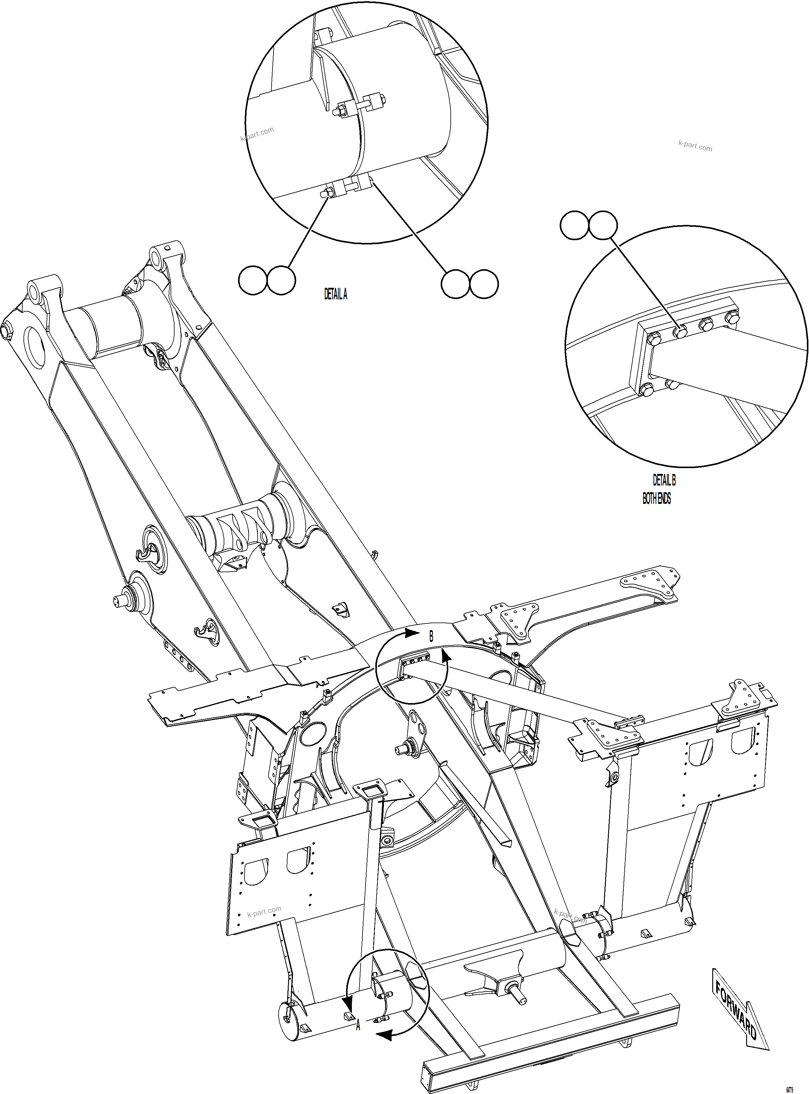 Komatsu parts book diagram for AFE77-AB 830E-5 S/N A50077 - A50078  DOWNER EDI: FRAME & UPRIGHTS    2/2