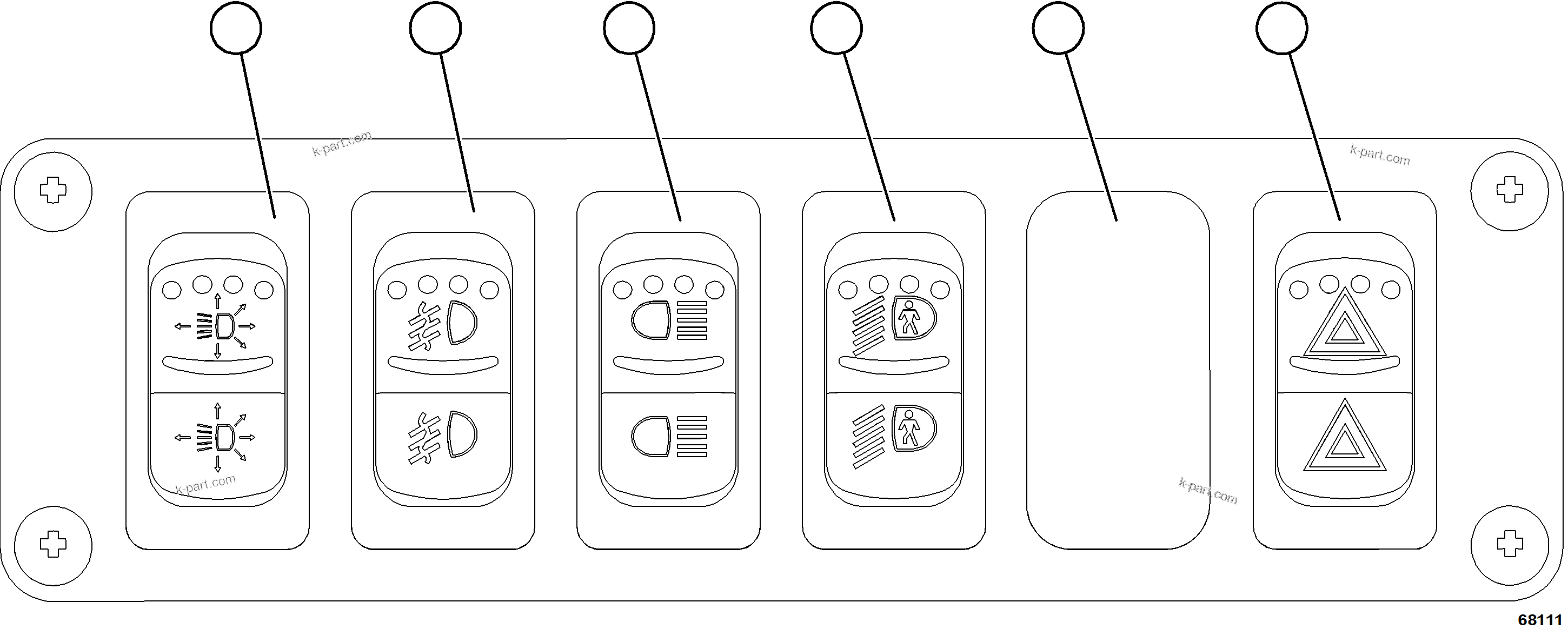 Komatsu parts book diagram for AFE77-AB 830E-5 S/N A50077 - A50078  DOWNER EDI: LOWER LH DASH SWITCHES