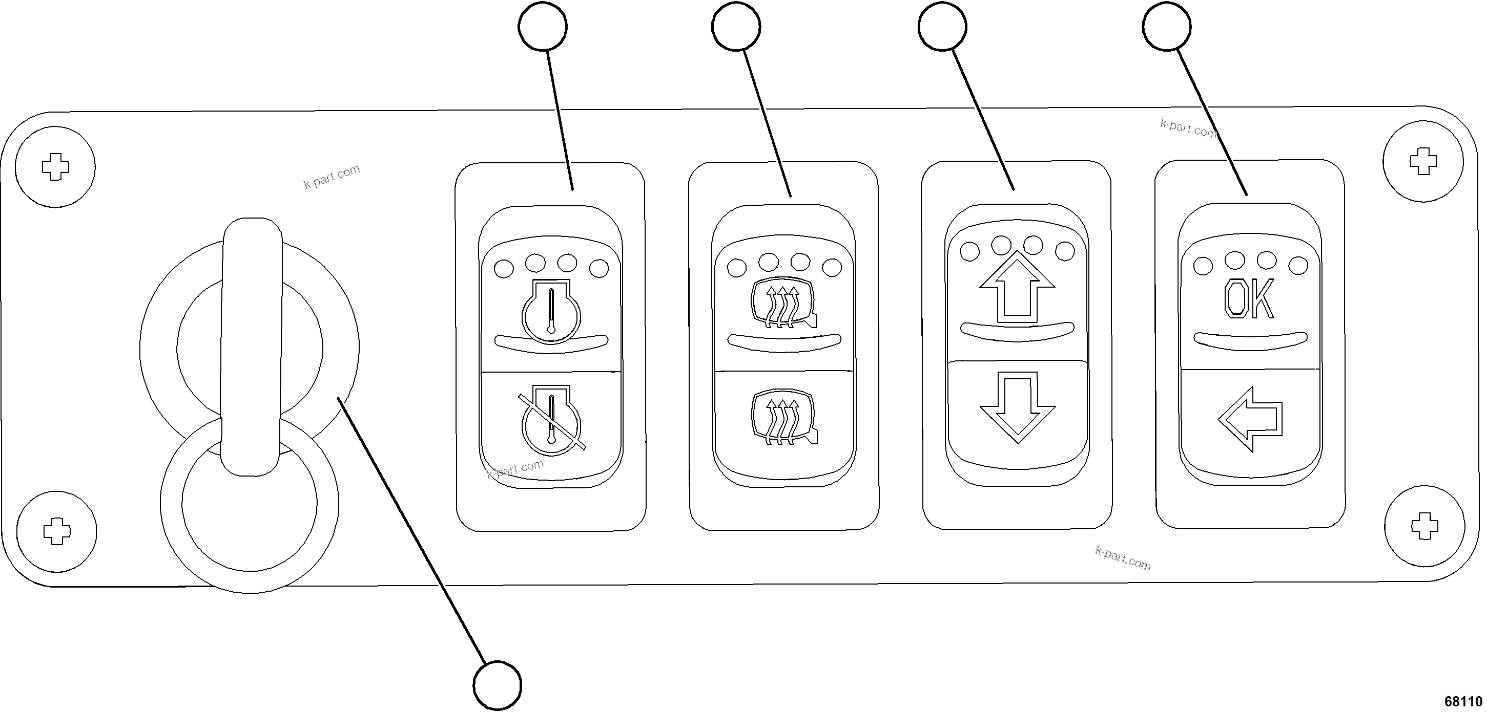 Komatsu parts book diagram for AFE77-AB 830E-5 S/N A50077 - A50078  DOWNER EDI: LOWER RH DASH SWITCHES