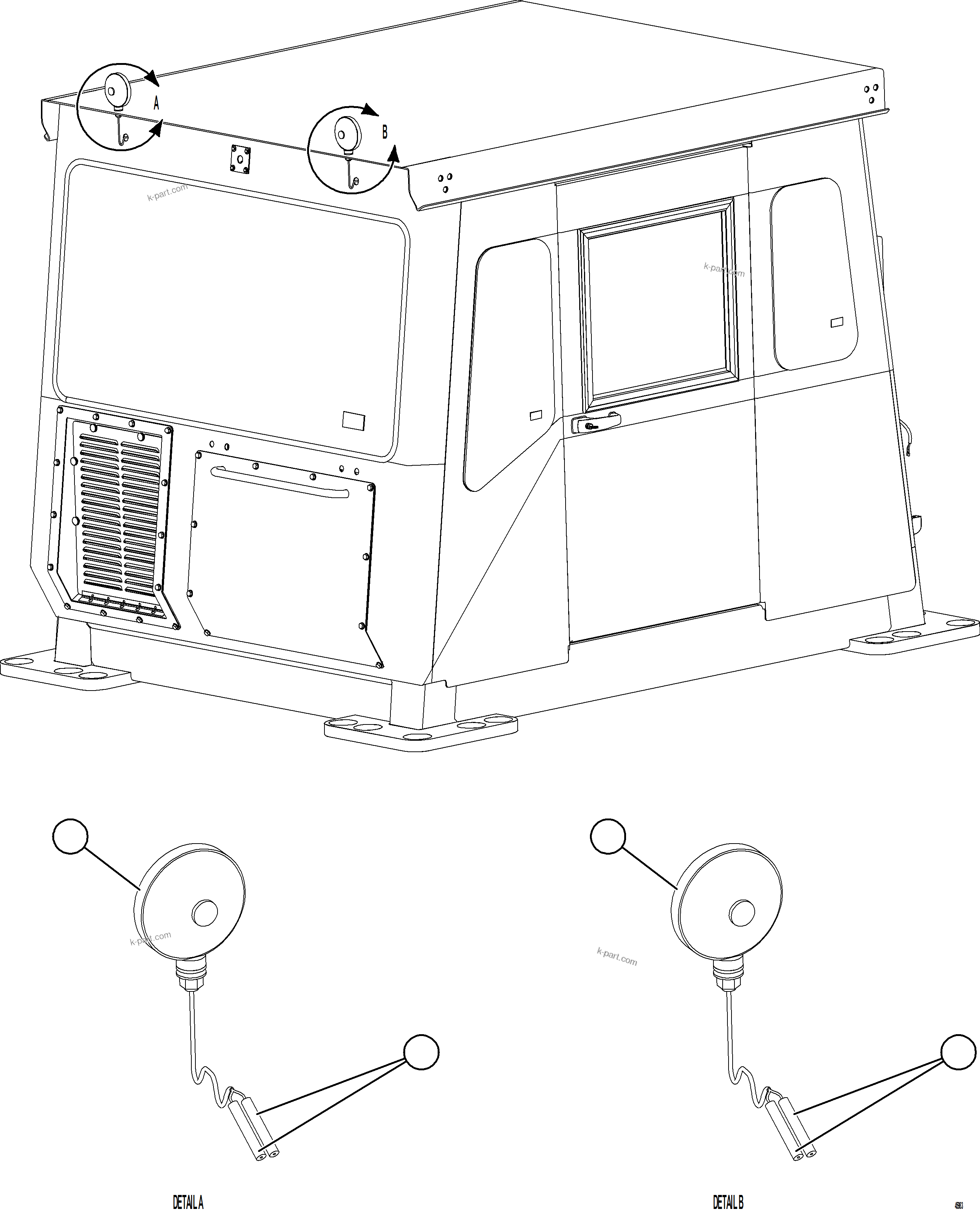 Komatsu parts book diagram for AFE77-AB 830E-5 S/N A50077 - A50078  DOWNER EDI: CAB RETARD/BRAKE LIGHTS