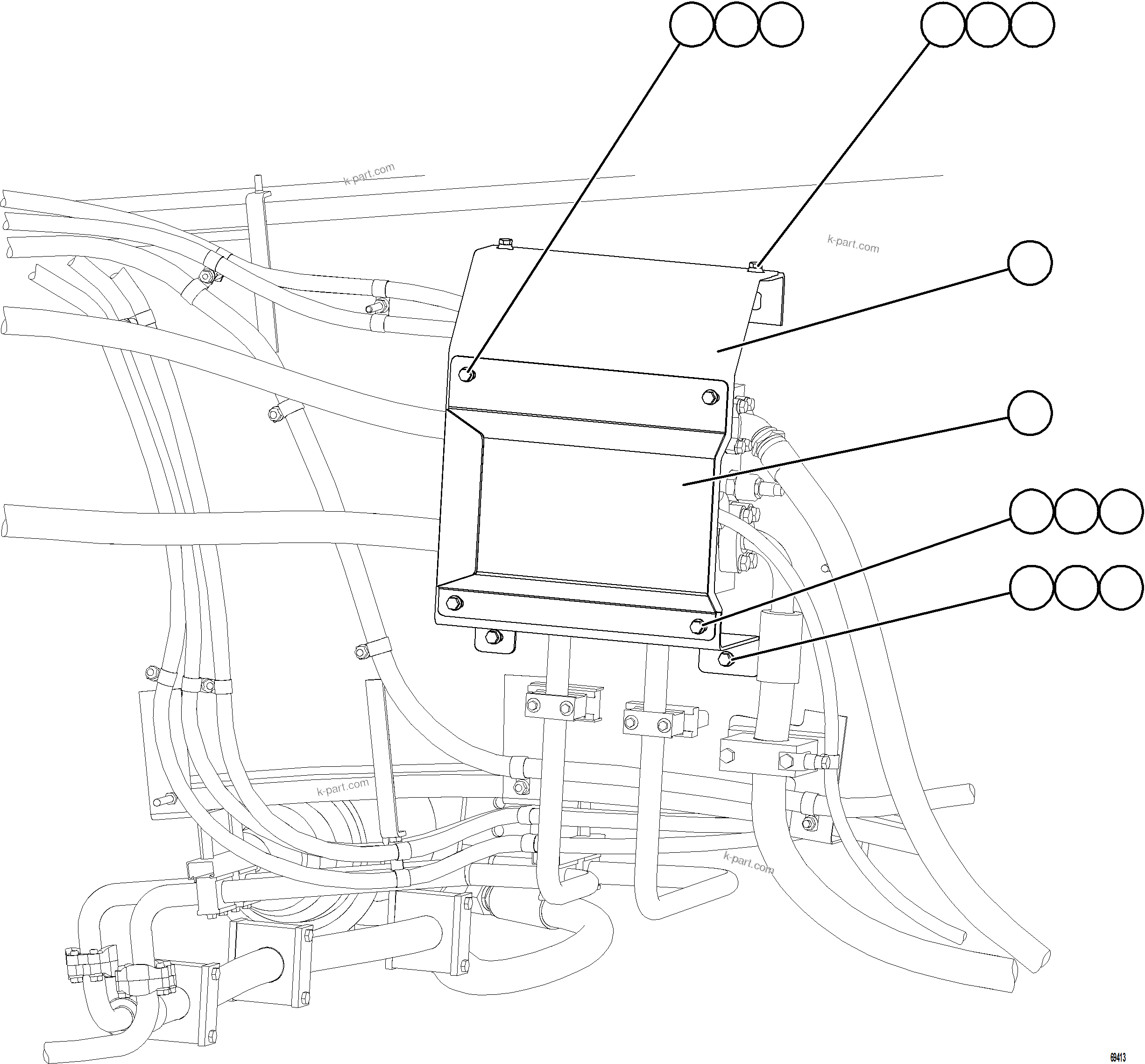 Komatsu parts book diagram for AFE77-AB 830E-5 S/N A50077 - A50078  DOWNER EDI: STEERING BLEEDDOWN MANIFOLD COVERS