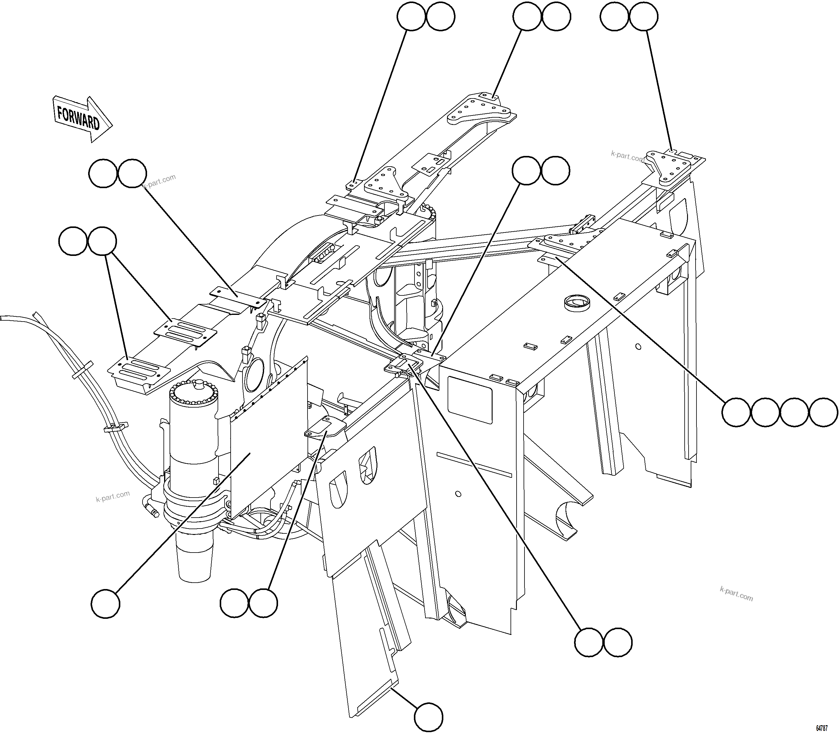 Komatsu parts book diagram for AFE77-AB 830E-5 S/N A50077 - A50078  DOWNER EDI: CENTER DECK HEAT SHIELDS    1/2