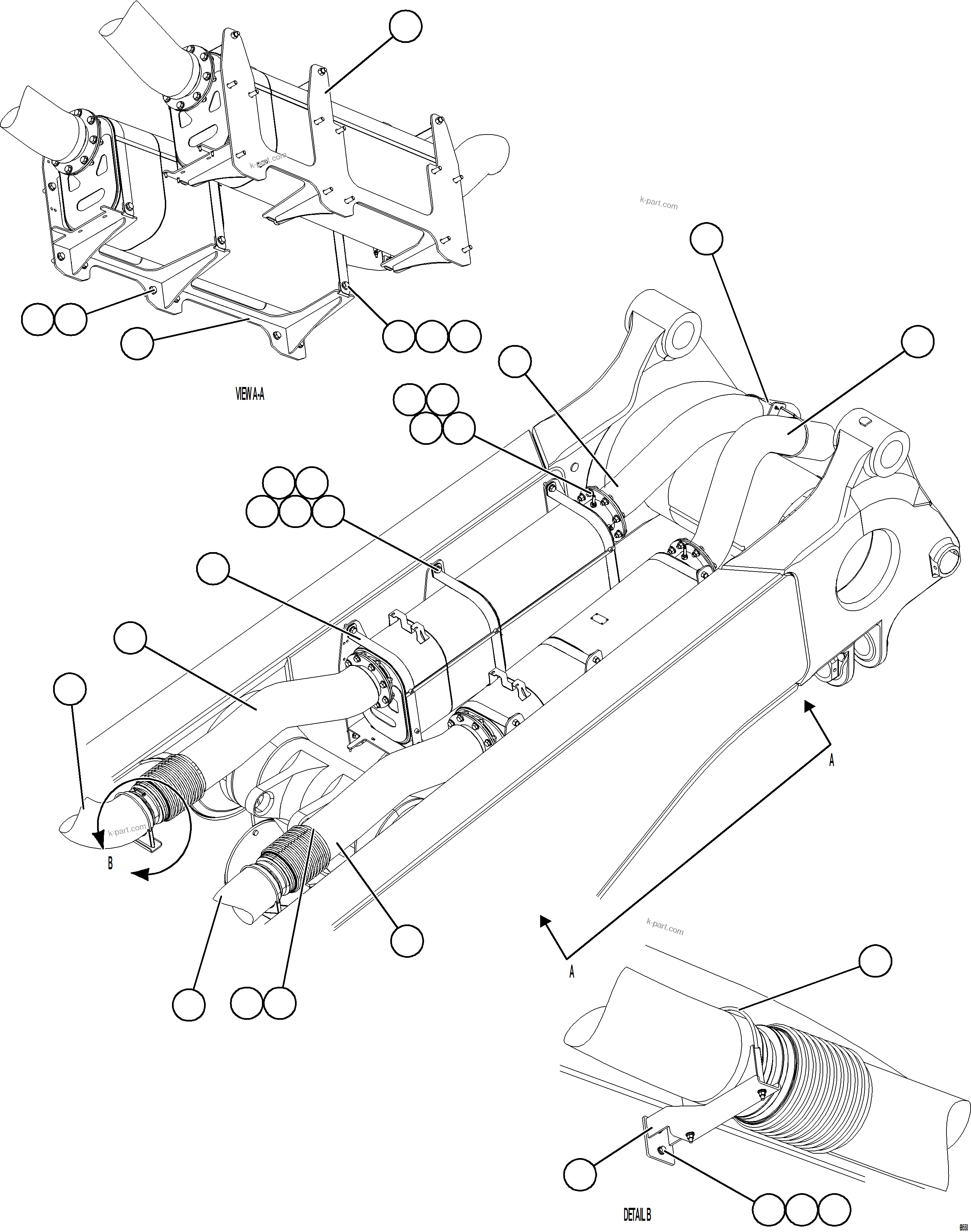 Komatsu parts book diagram for AFE77-AD 830E-5 S/N A50080, A50086  ROBINSON: EXHAUST PIPING - REAR