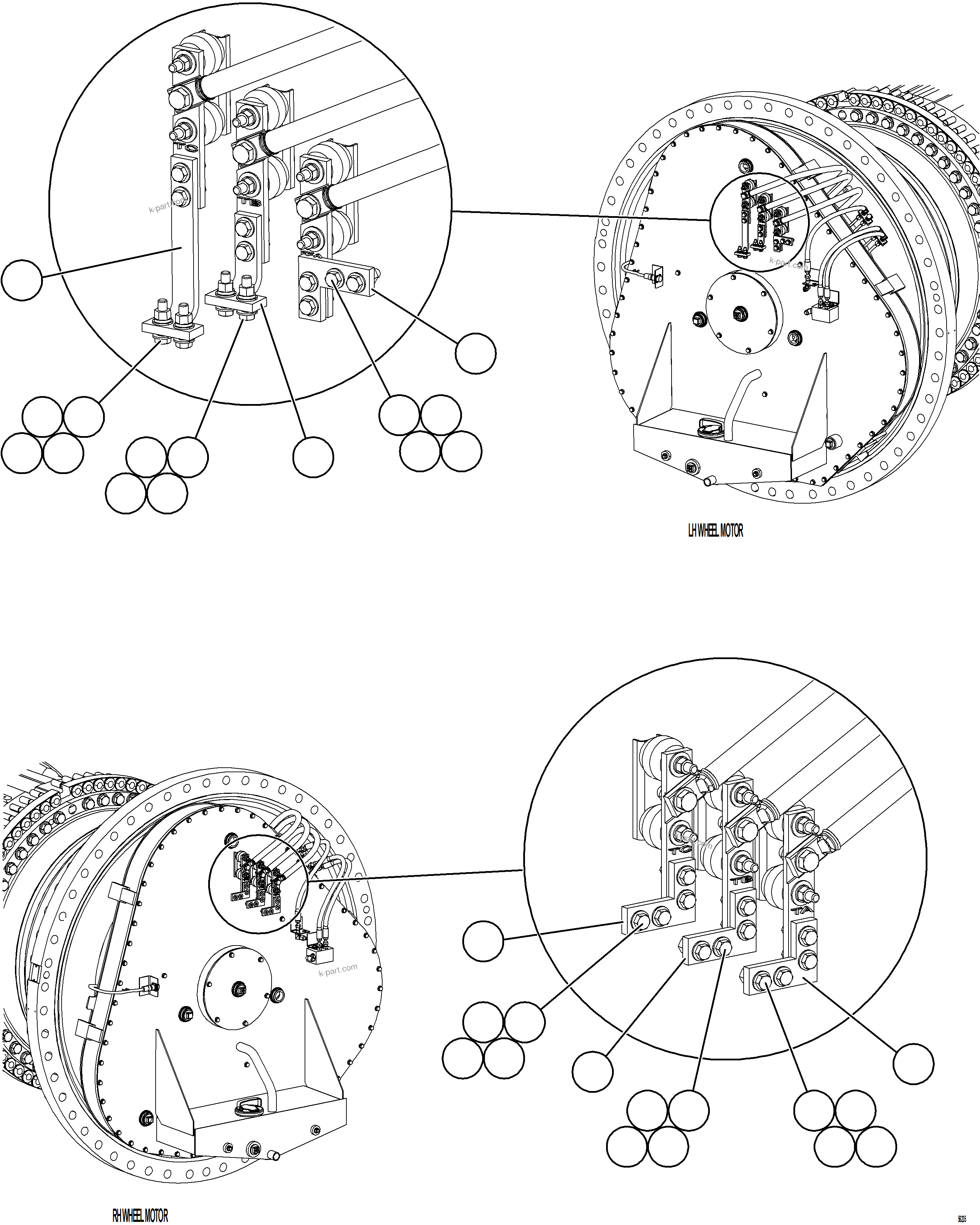 Komatsu parts book diagram for AFE77-AD 830E-5 S/N A50080, A50086  ROBINSON: WHEEL MOTOR CABLE CONNECTIONS