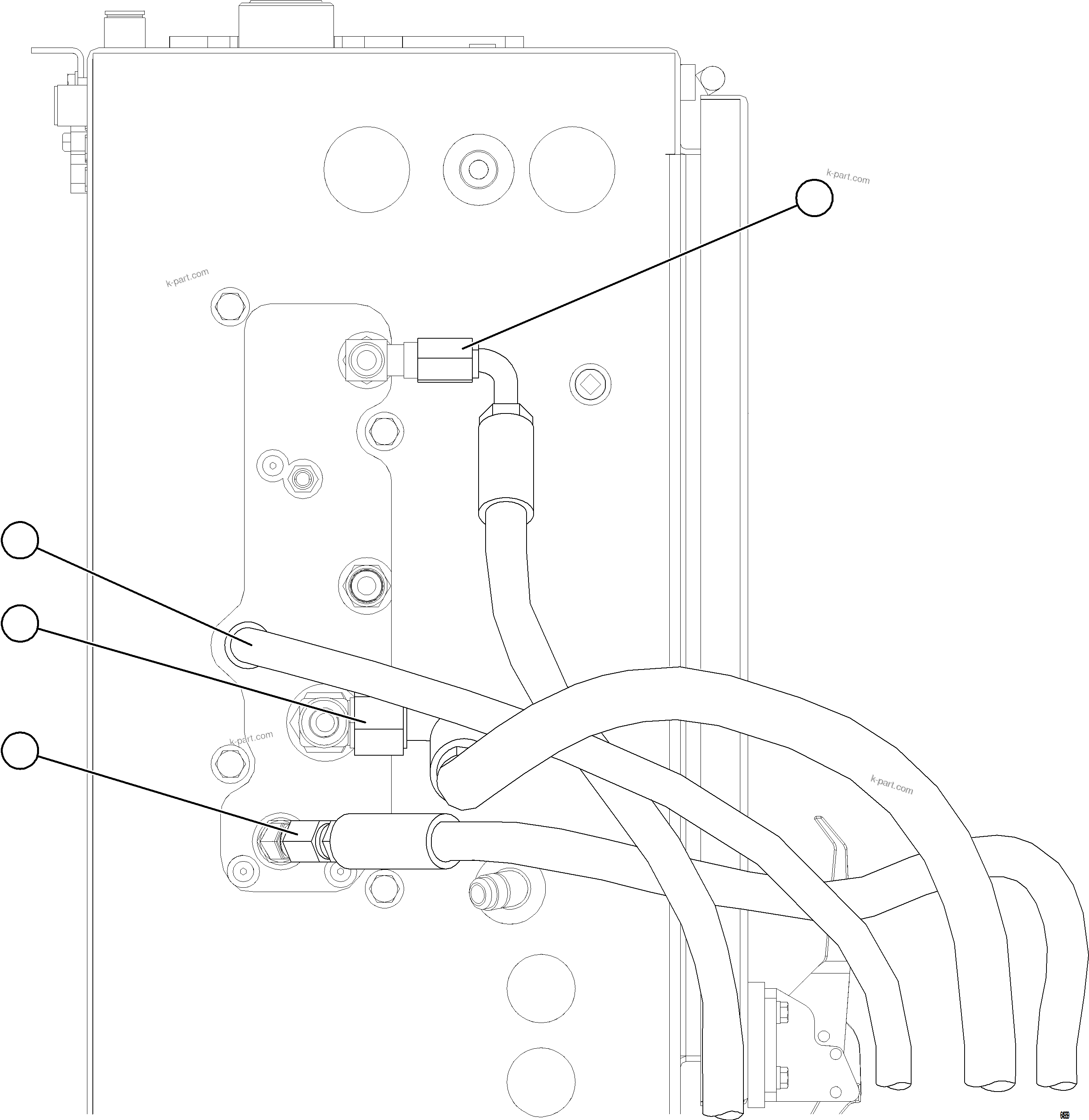 Komatsu parts book diagram for AFE77-AD 830E-5 S/N A50080, A50086  ROBINSON: HYDRAULIC BRAKE CABINET PIPING - BRAKE MANIFOLD