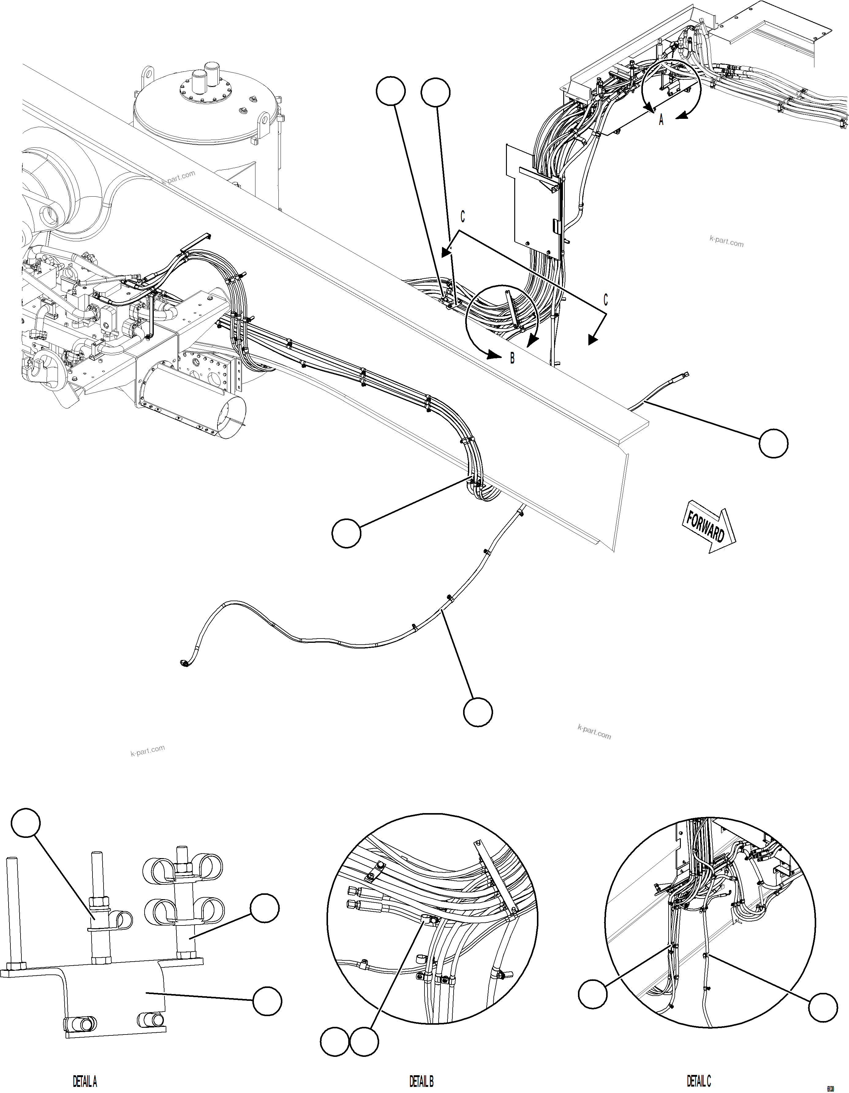 Komatsu parts book diagram for AFE77-AD 830E-5 S/N A50080, A50086  ROBINSON: HYDRAULIC BRAKE CABINET HOSE CLAMPING    3/3