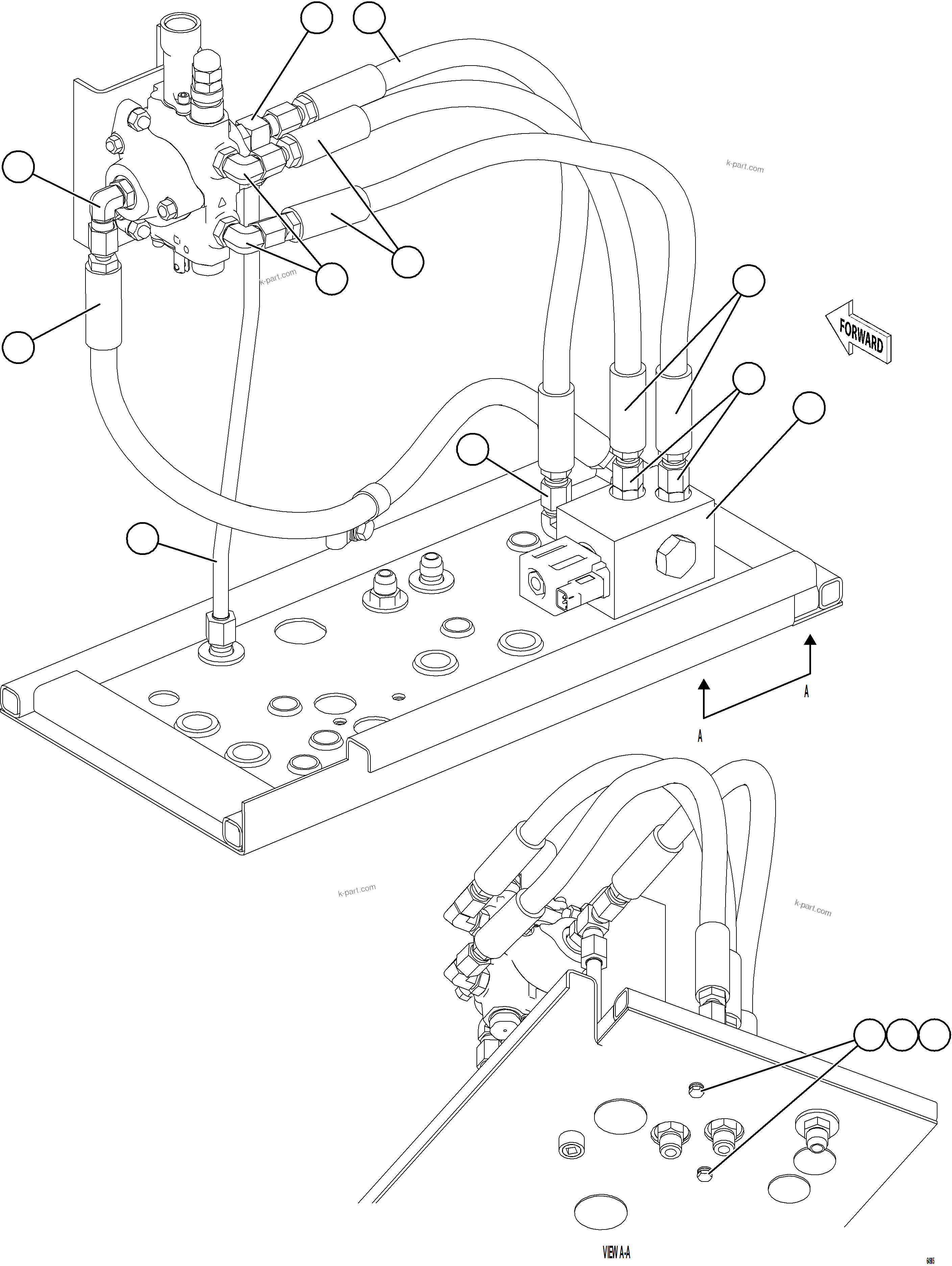 Komatsu parts book diagram for AFE77-AD 830E-5 S/N A50080, A50086  ROBINSON: HOIST PILOT VALVE PIPING