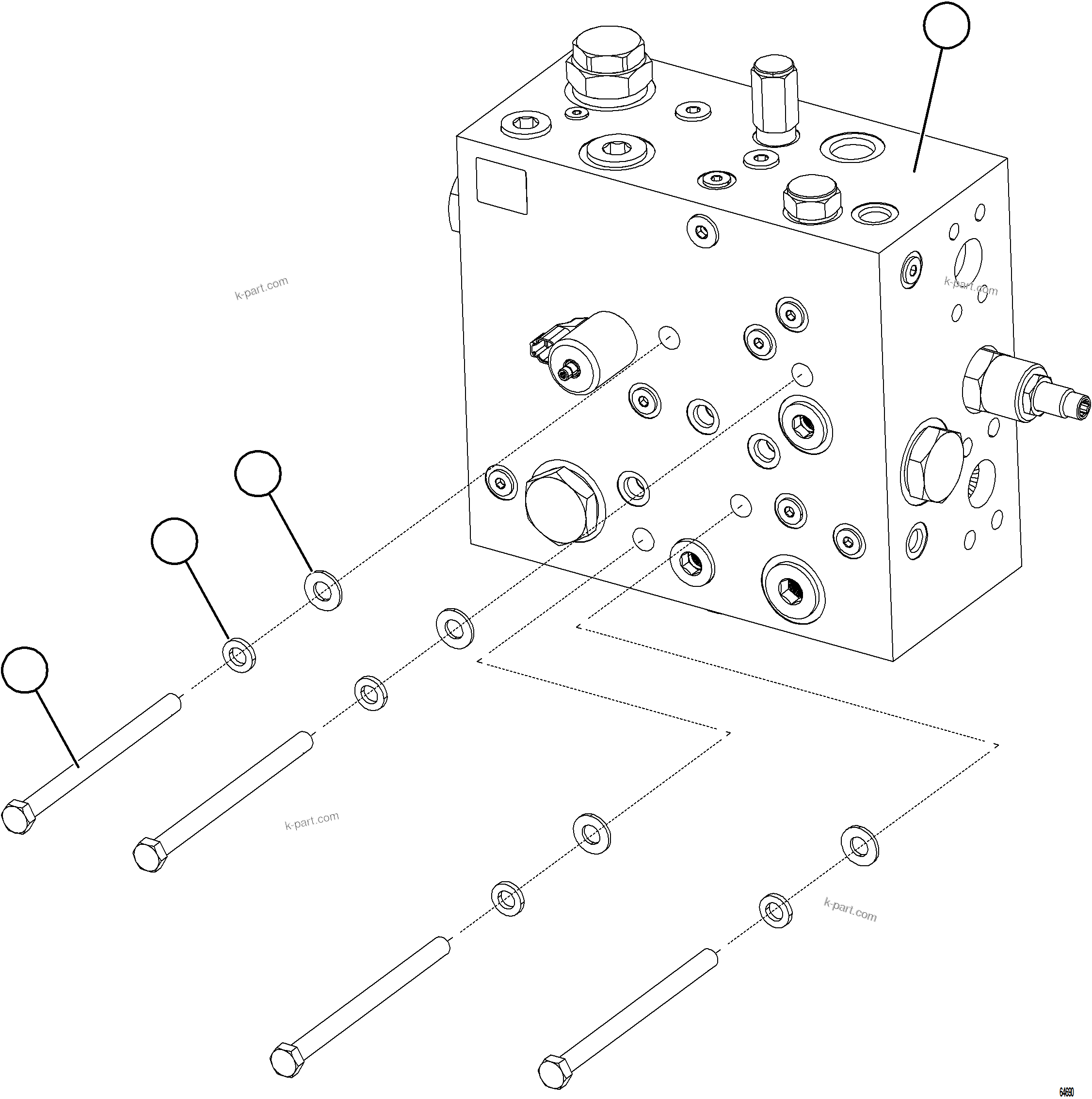 Komatsu parts book diagram for AFE77-AD 830E-5 S/N A50080, A50086  ROBINSON: STEERING BLEEDDOWN MANIFOLD INSTALLATION
