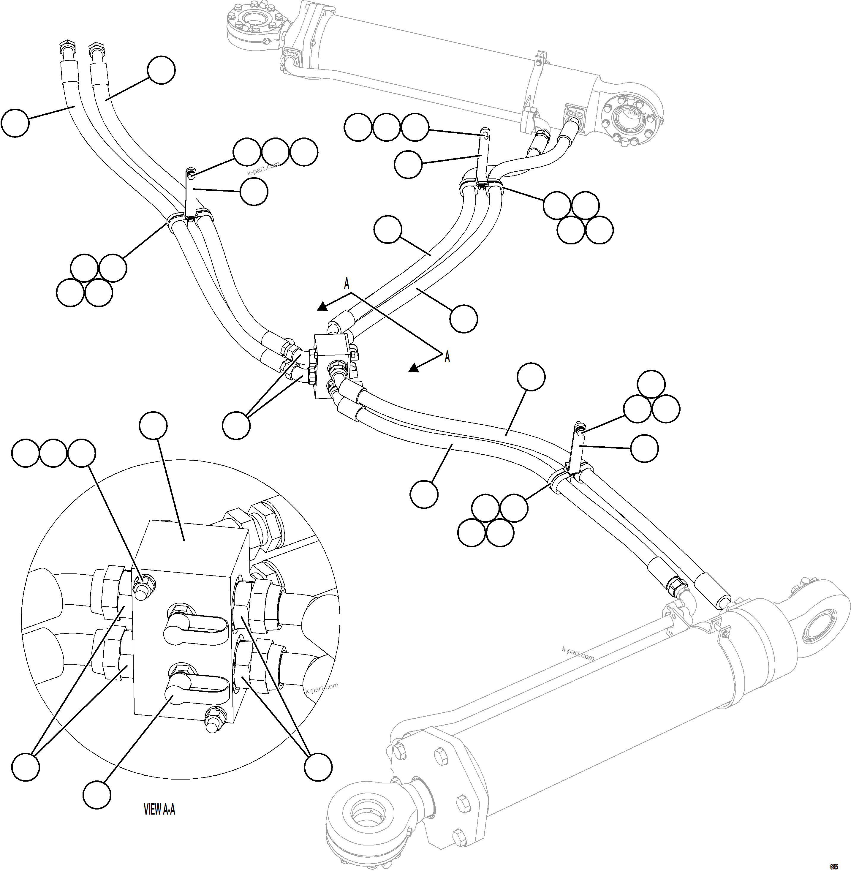 Komatsu parts book diagram for AFE77-AD 830E-5 S/N A50080, A50086  ROBINSON: STEERING CYLINDER PIPING