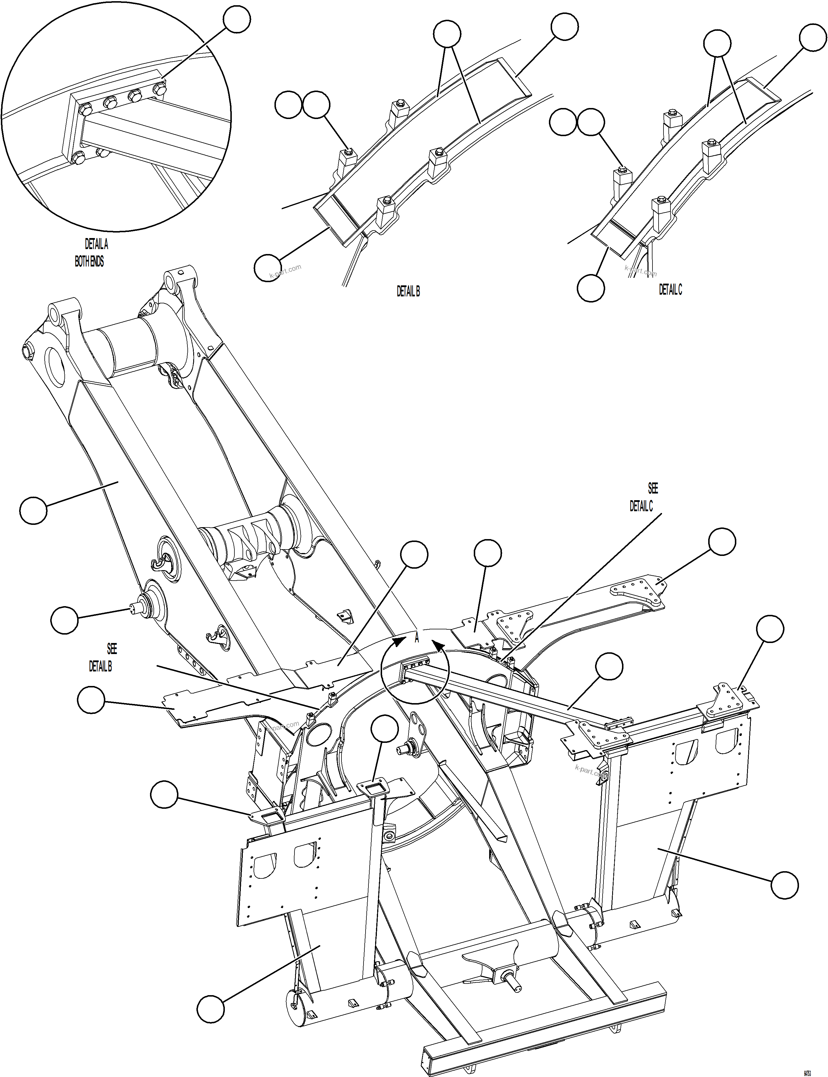Komatsu parts book diagram for AFE77-AD 830E-5 S/N A50080, A50086  ROBINSON: FRAME & UPRIGHTS    1/2