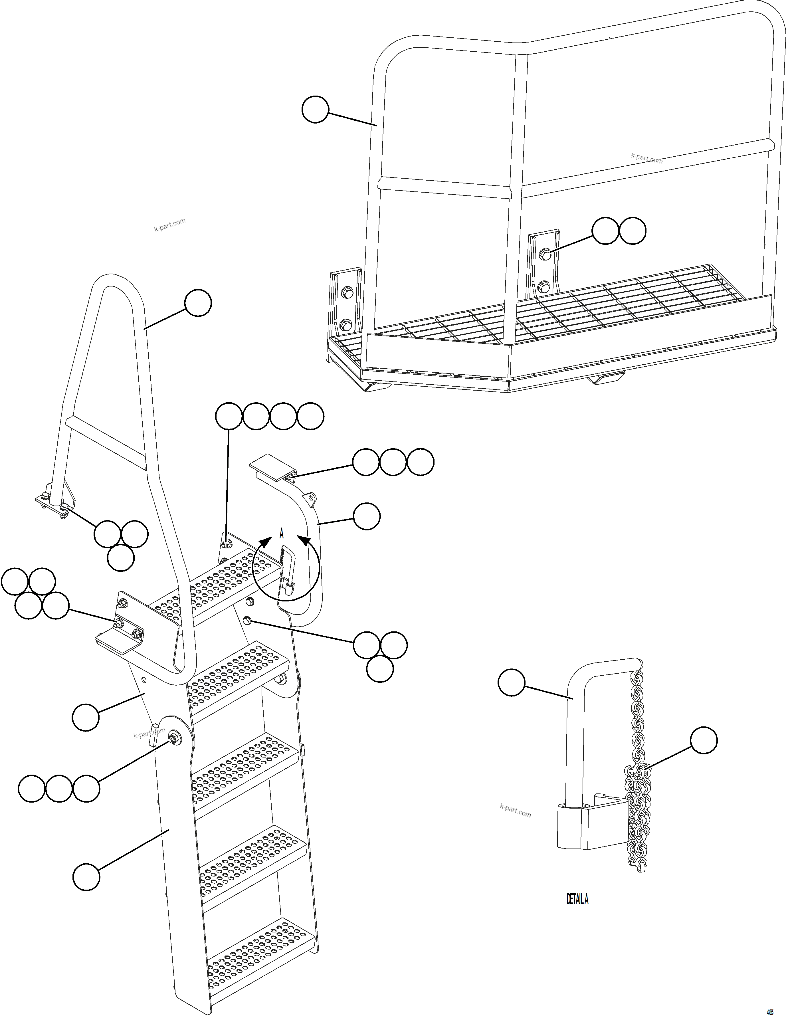 Komatsu parts book diagram for AFE77-AD 830E-5 S/N A50080, A50086  ROBINSON: LH ENGINE ACCESS LADDER & HANDRAILS