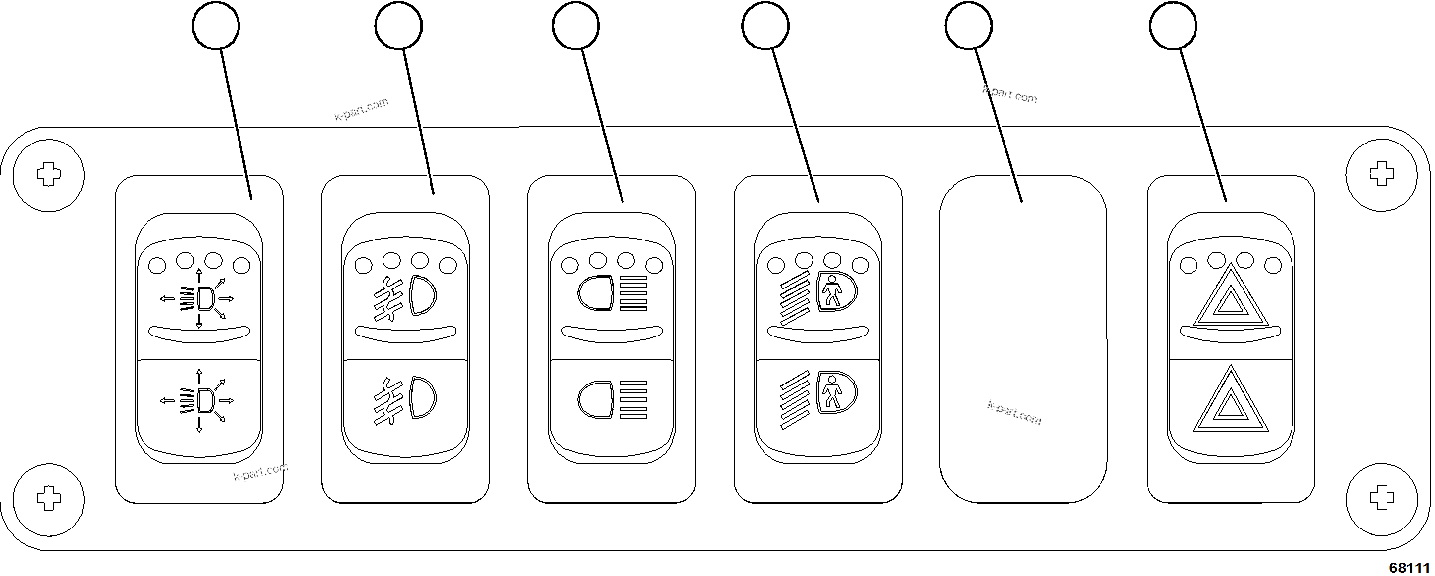 Komatsu parts book diagram for AFE77-AD 830E-5 S/N A50080, A50086  ROBINSON: LOWER LH DASH SWITCHES