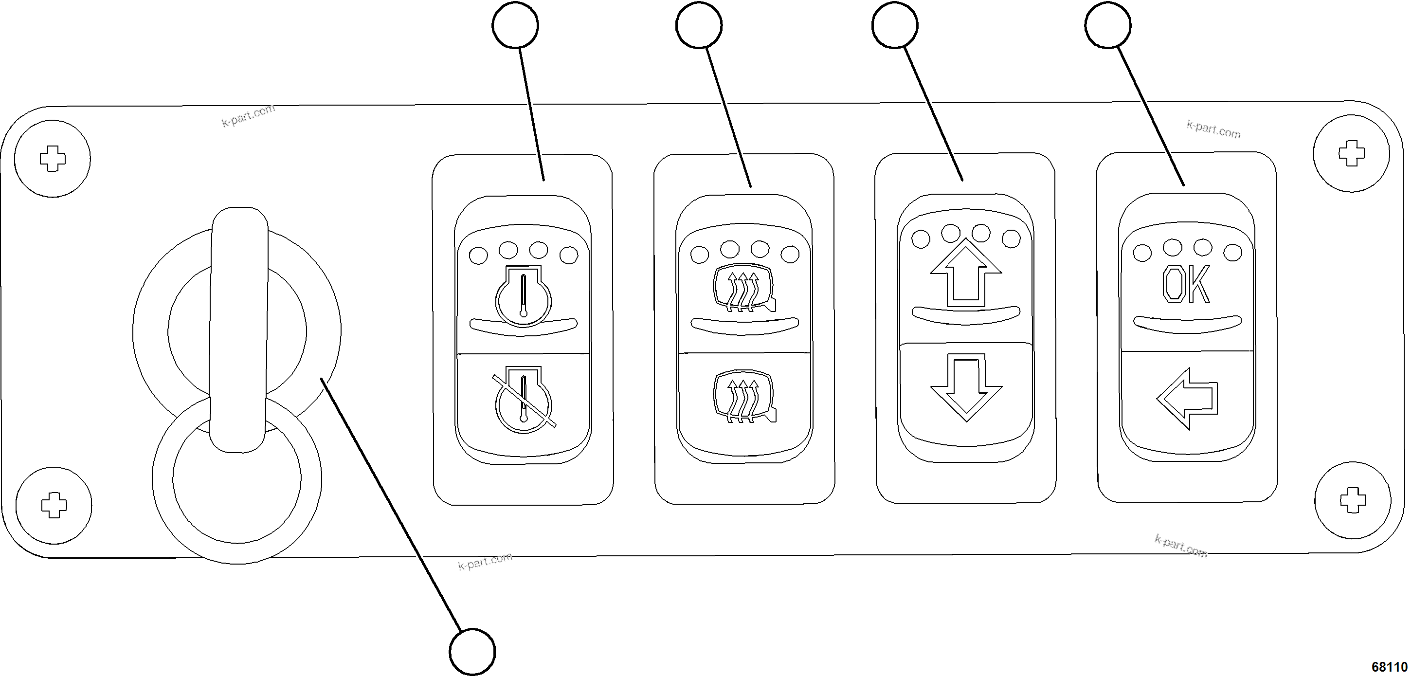 Komatsu parts book diagram for AFE77-AD 830E-5 S/N A50080, A50086  ROBINSON: LOWER RH DASH SWITCHES