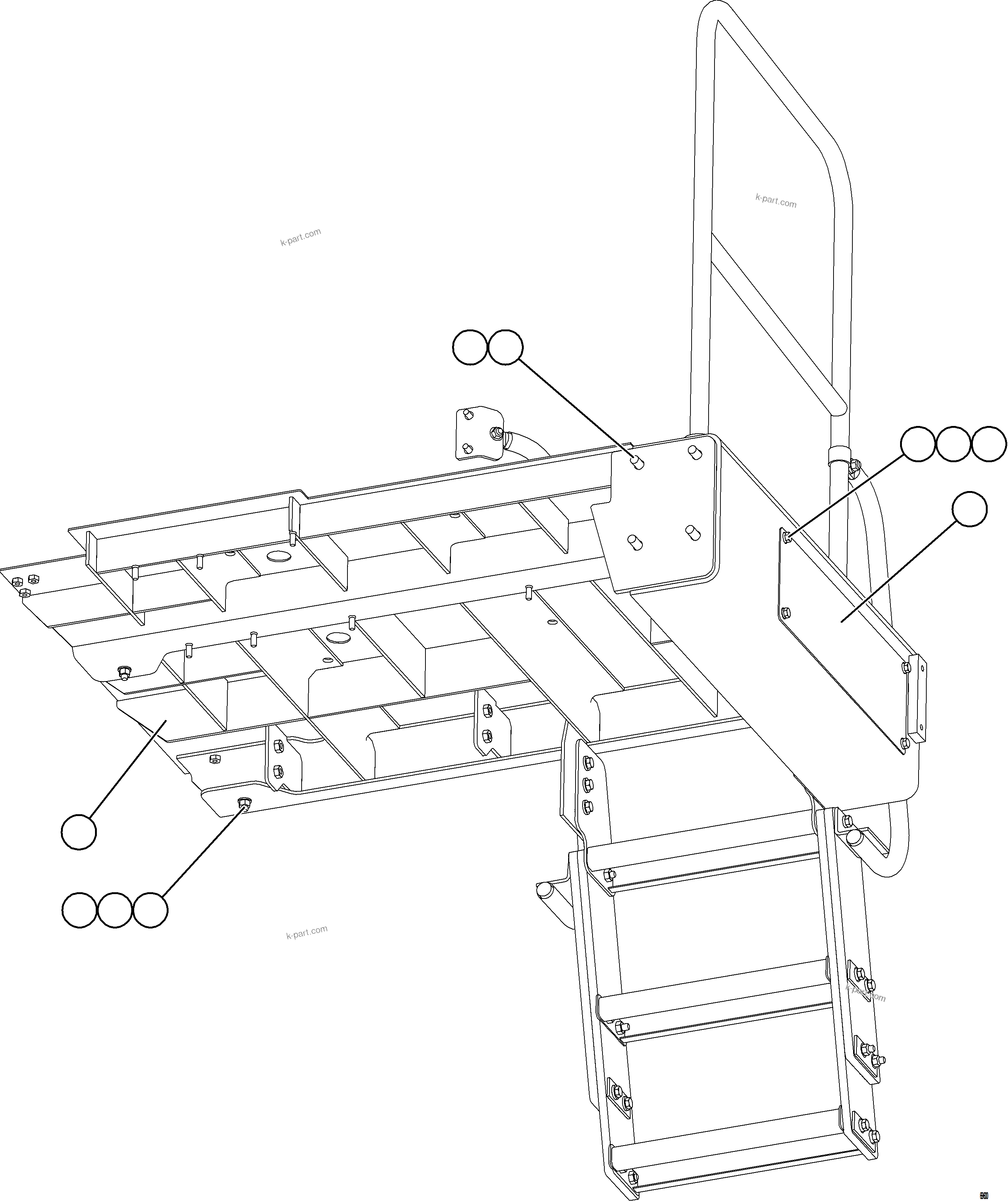 Komatsu parts book diagram for AFE77-AD 830E-5 S/N A50080, A50086  ROBINSON: LH LOWER PLATFORM INSTALLATION