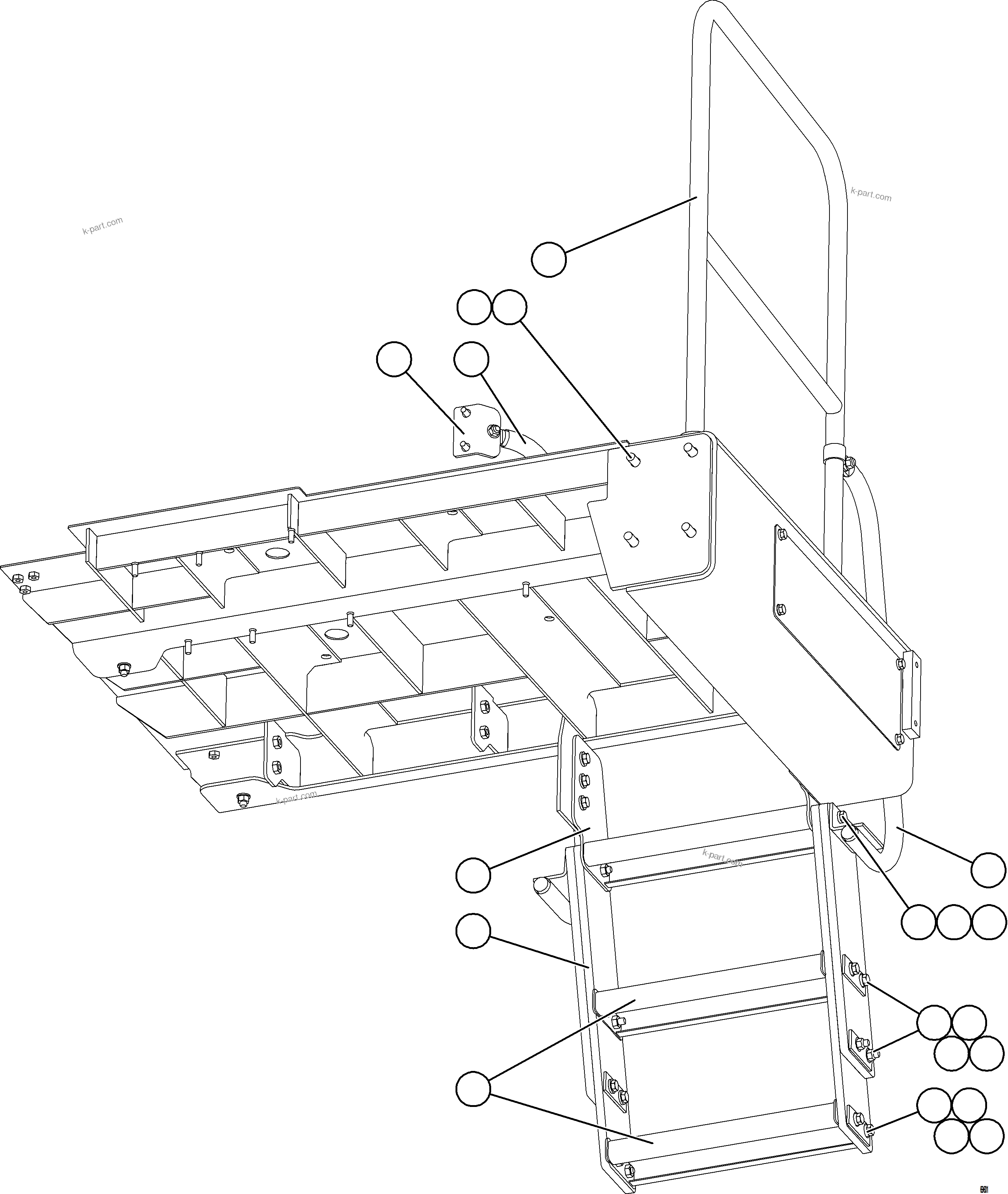 Komatsu parts book diagram for AFE77-AD 830E-5 S/N A50080, A50086  ROBINSON: LH LOWER PLATFORM STEPS & HANDRAILS