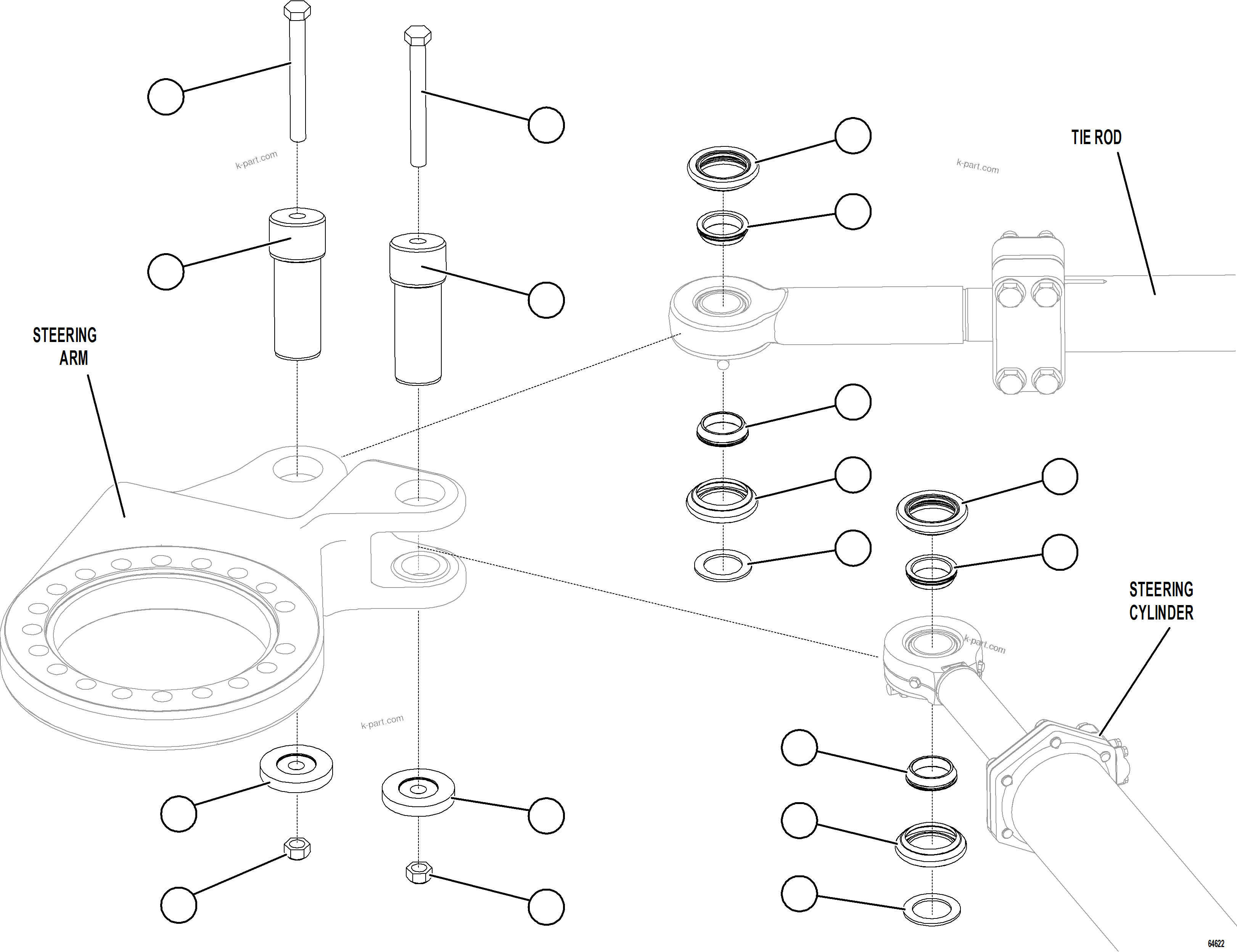 Komatsu parts book diagram for AFE77-AD 830E-5 S/N A50080, A50086  ROBINSON: STEERING ARM PIN JOINTS