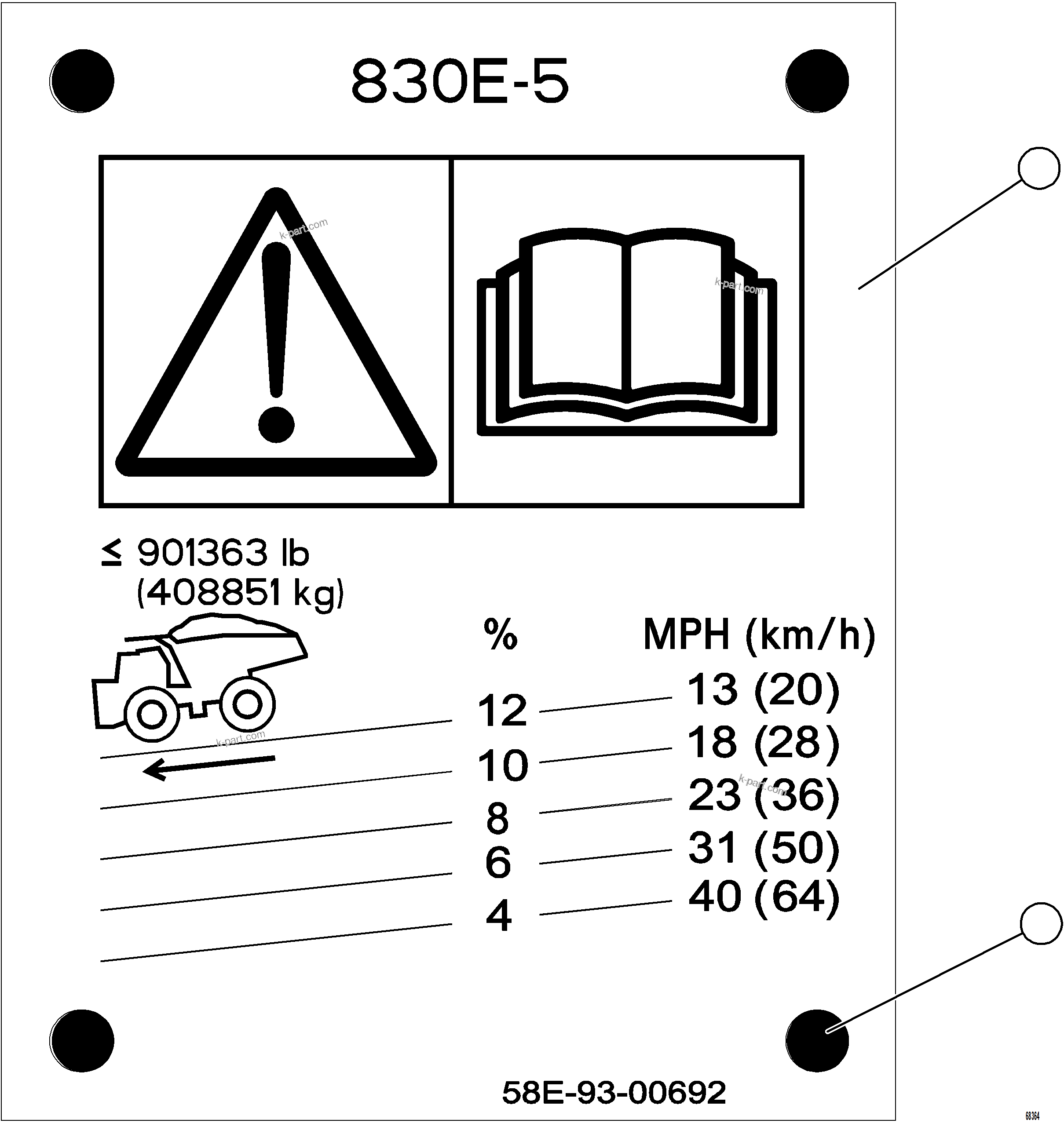Komatsu parts book diagram for AFE77-AD 830E-5 S/N A50080, A50086  ROBINSON: GRADE/SPEED CHART