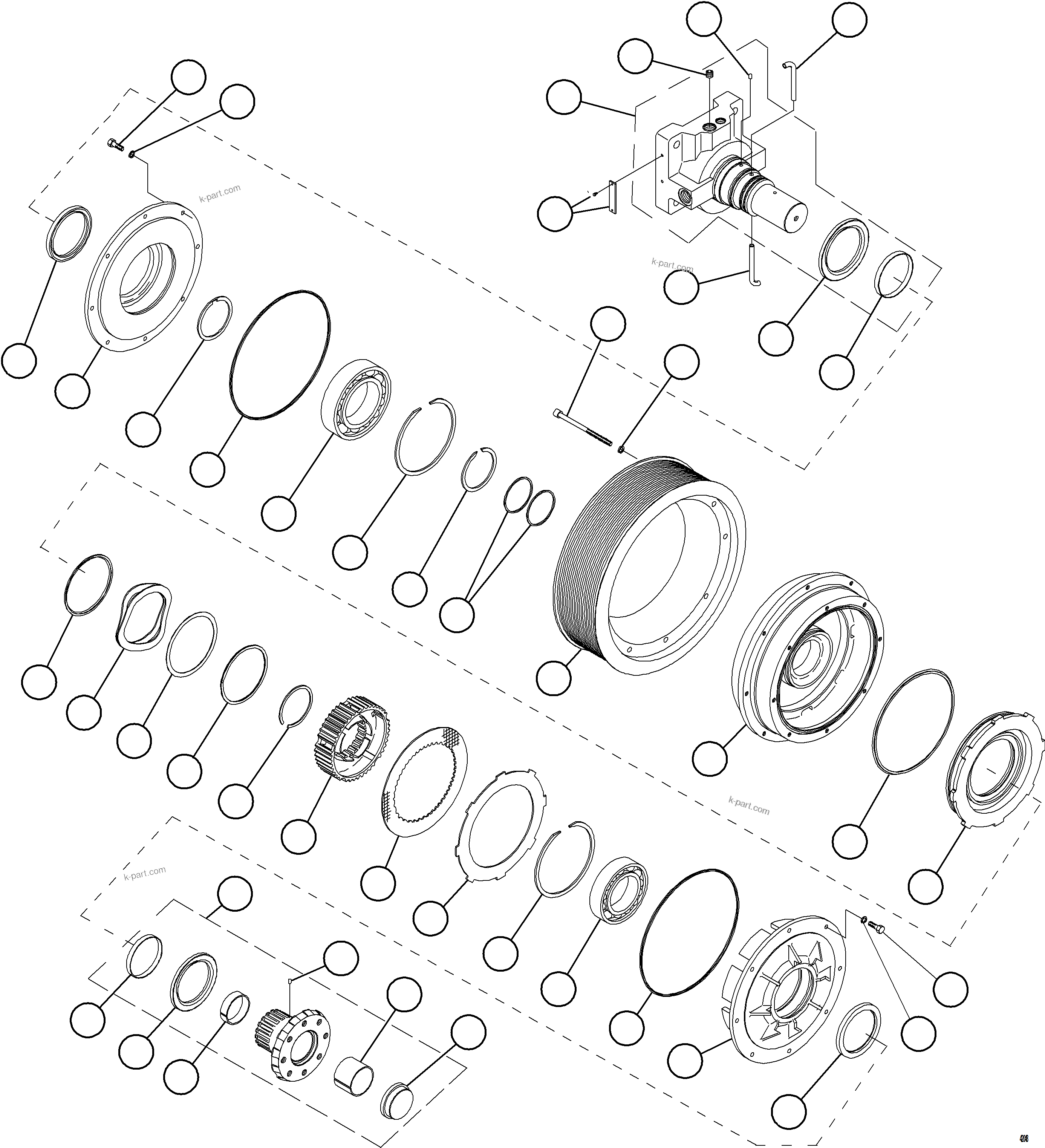 Komatsu parts book diagram for AFE77-D 830E-5 S/N A50007 & A50018  UNITED TACONITE: FAN CLUTCH ASSEMBLY    XA4485