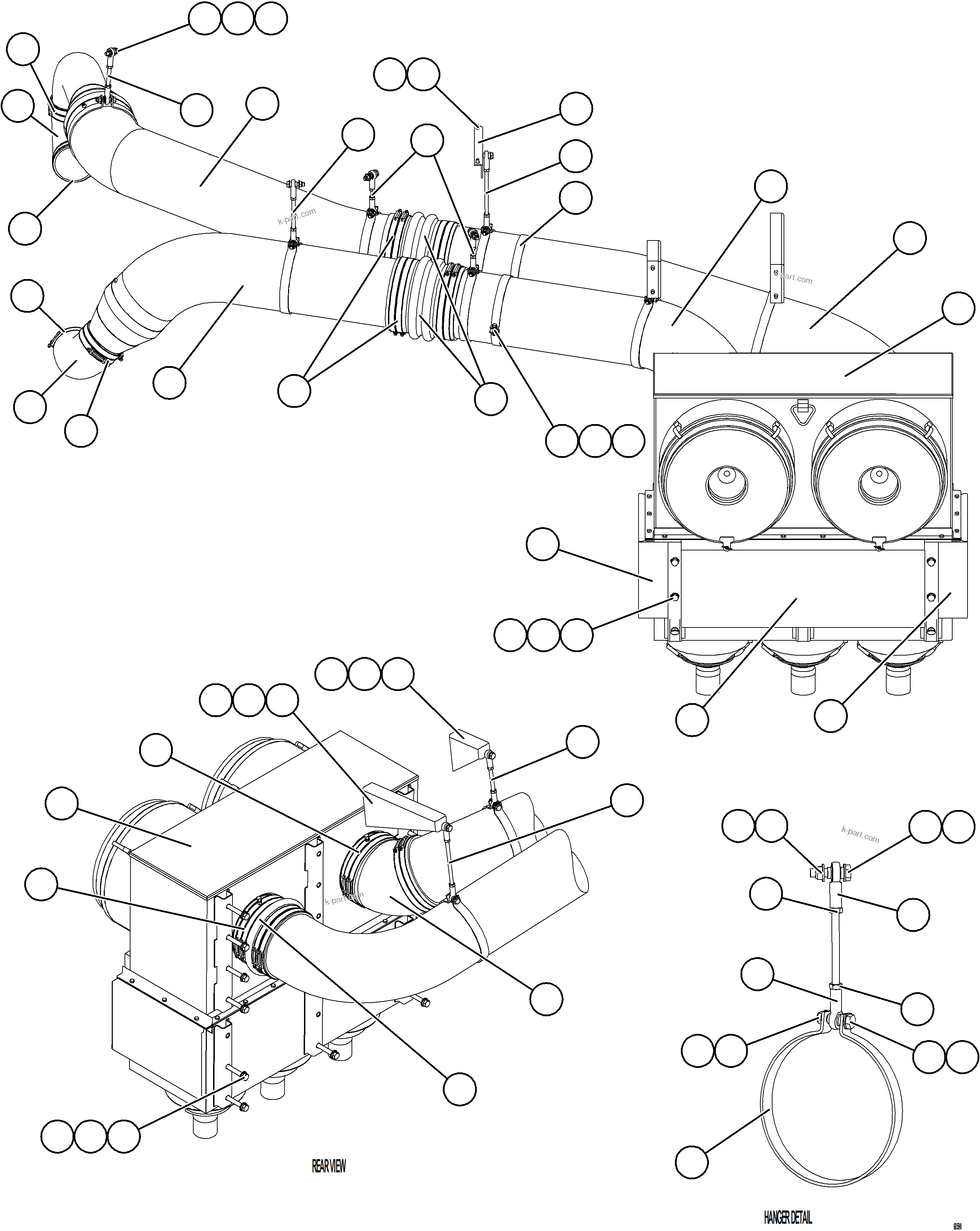 Komatsu parts book diagram for AFE77-D 830E-5 S/N A50007 & A50018  UNITED TACONITE: LH AIR CLEANER PIPING