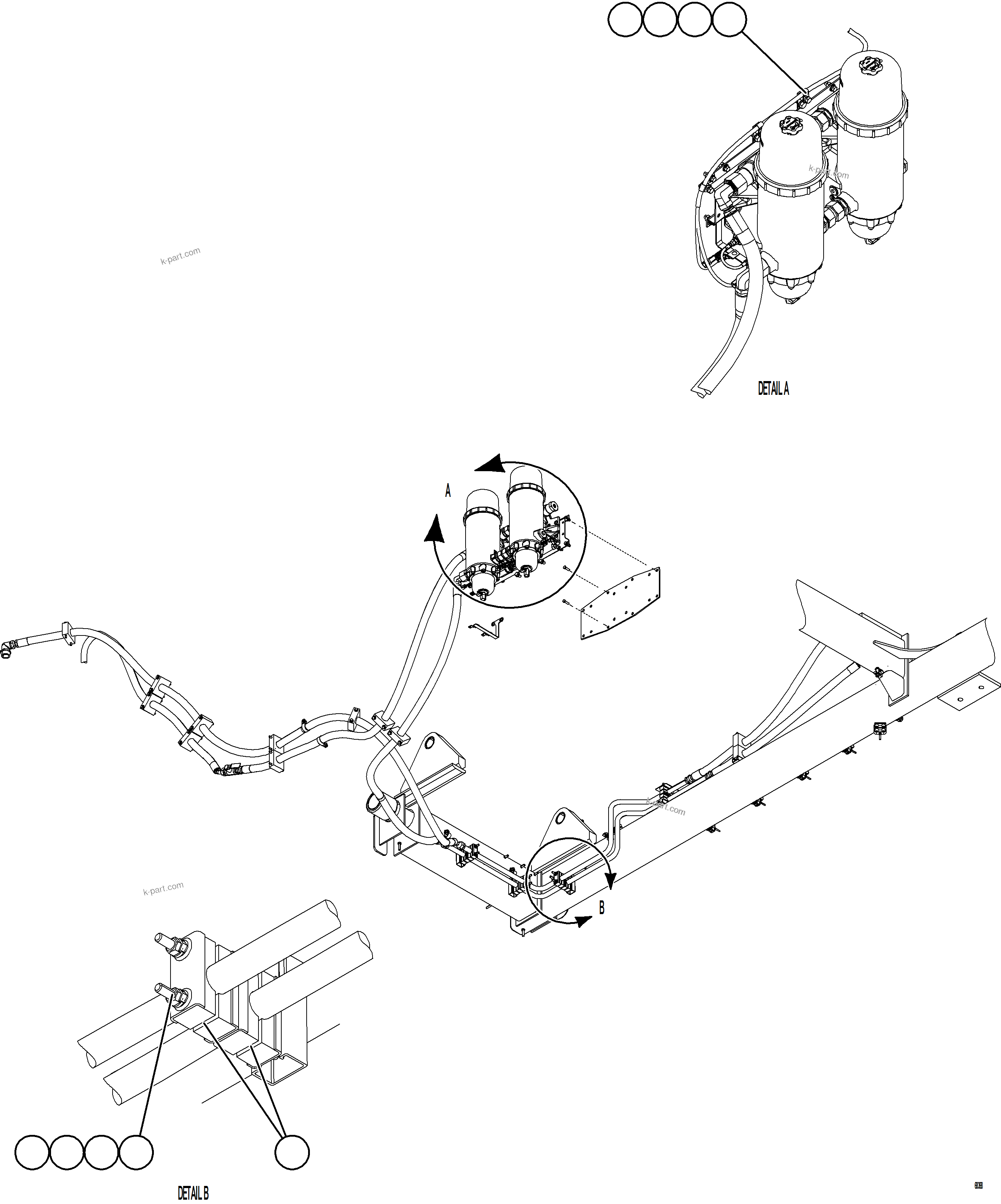 Komatsu parts book diagram for AFE77-D 830E-5 S/N A50007 & A50018  UNITED TACONITE: ENGINE - FUEL SYSTEM INSTALLATION