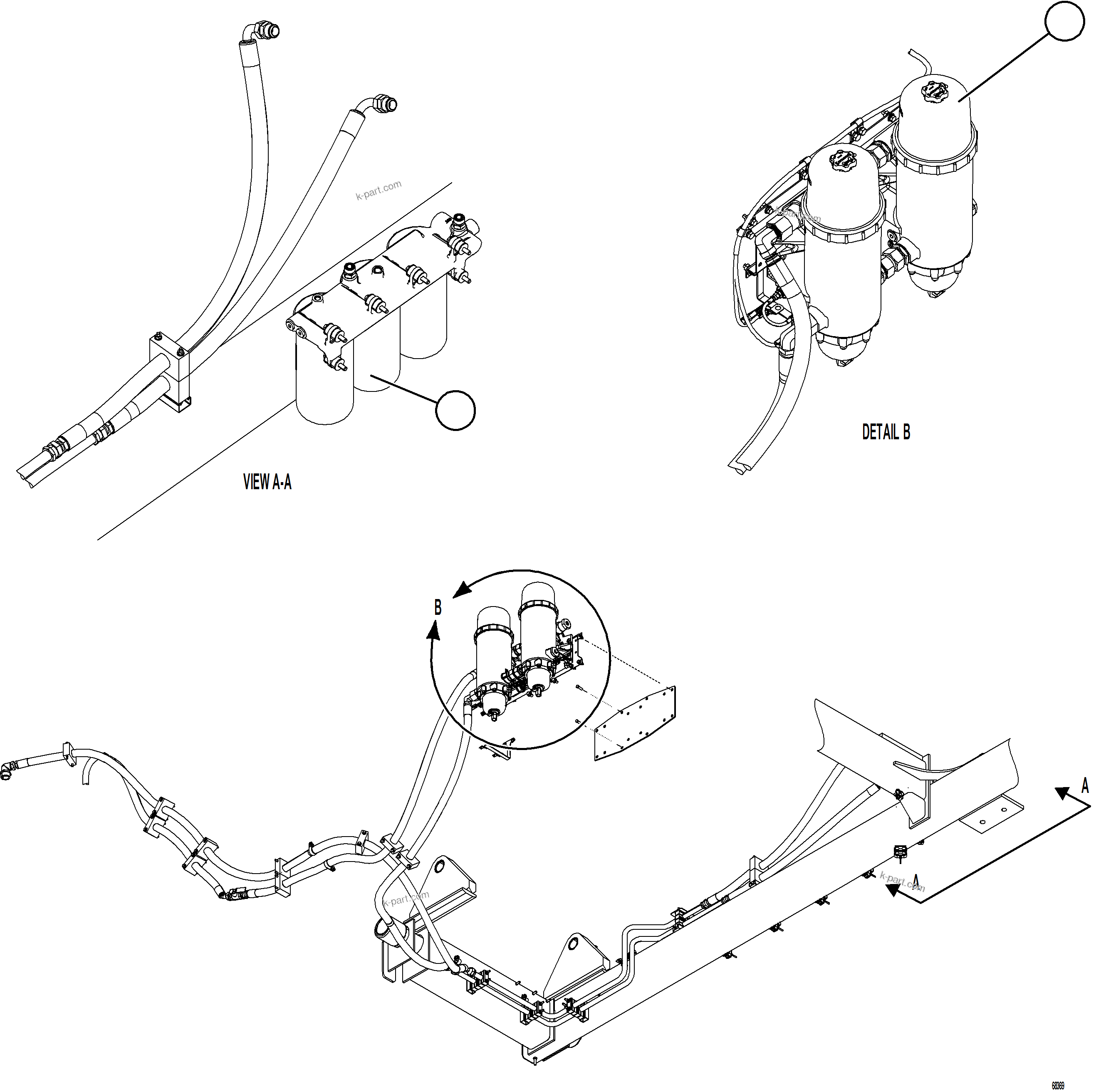 Komatsu parts book diagram for AFE77-D 830E-5 S/N A50007 & A50018  UNITED TACONITE: ENGINE - FUEL SYSTEM REPLACEMENT FILTERS