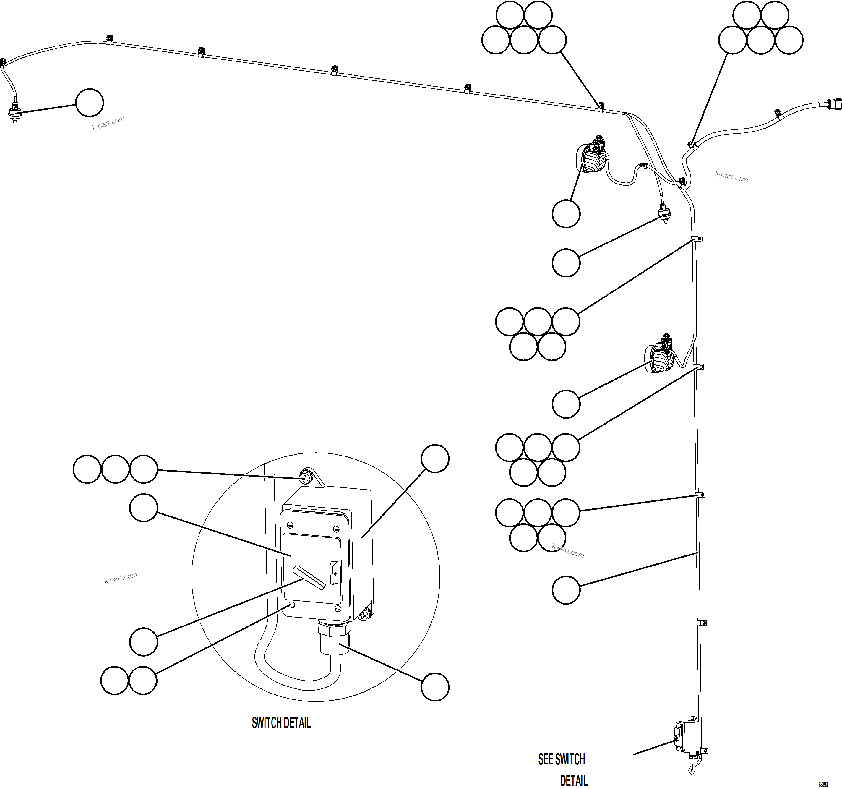 Komatsu parts book diagram for AFE77-D 830E-5 S/N A50007 & A50018  UNITED TACONITE: LH ENGINE BAY LIGHTS