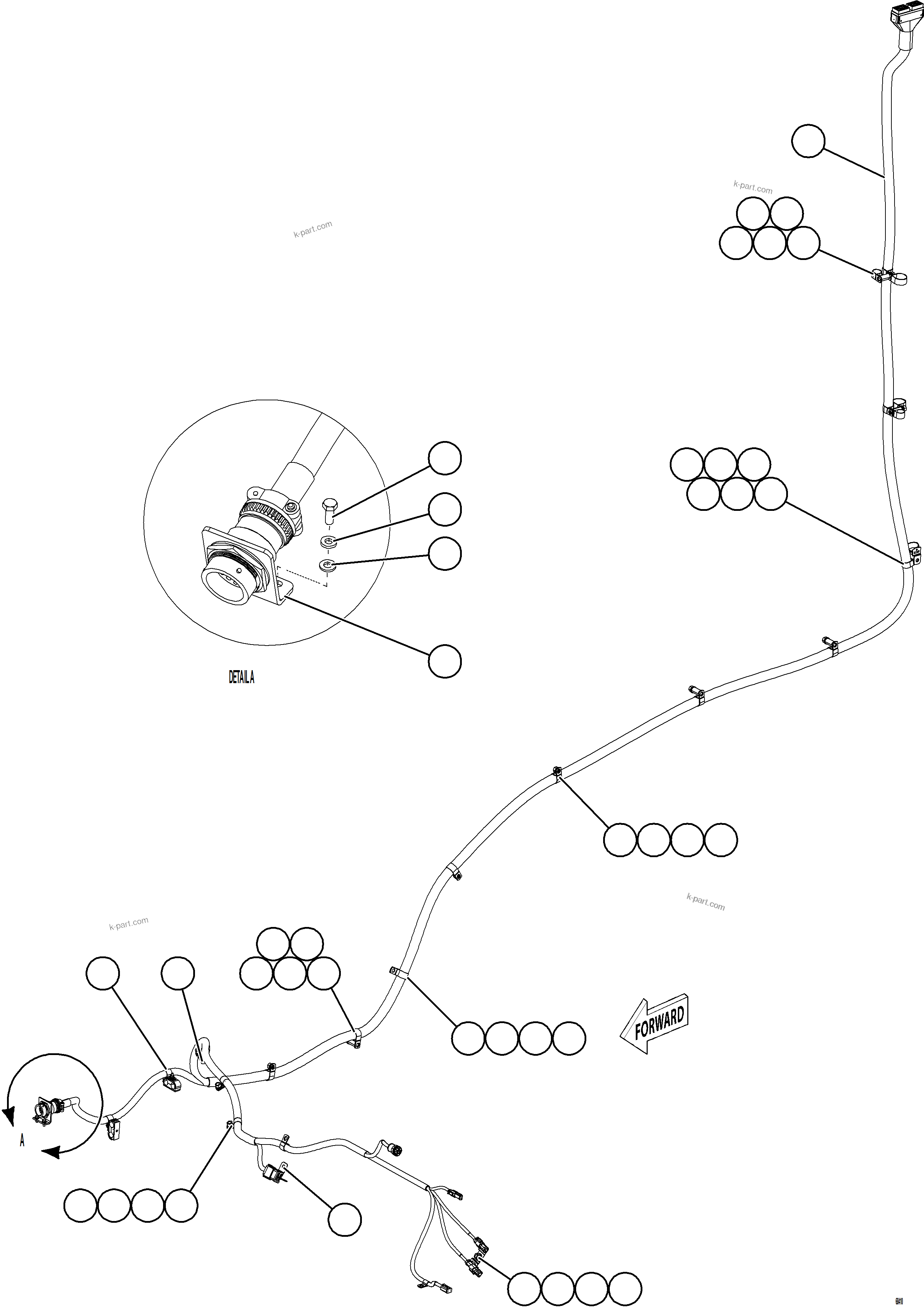 Komatsu parts book diagram for AFE77-D 830E-5 S/N A50007 & A50018  UNITED TACONITE: LEFT FRONT FRAME RAIL HARNESS