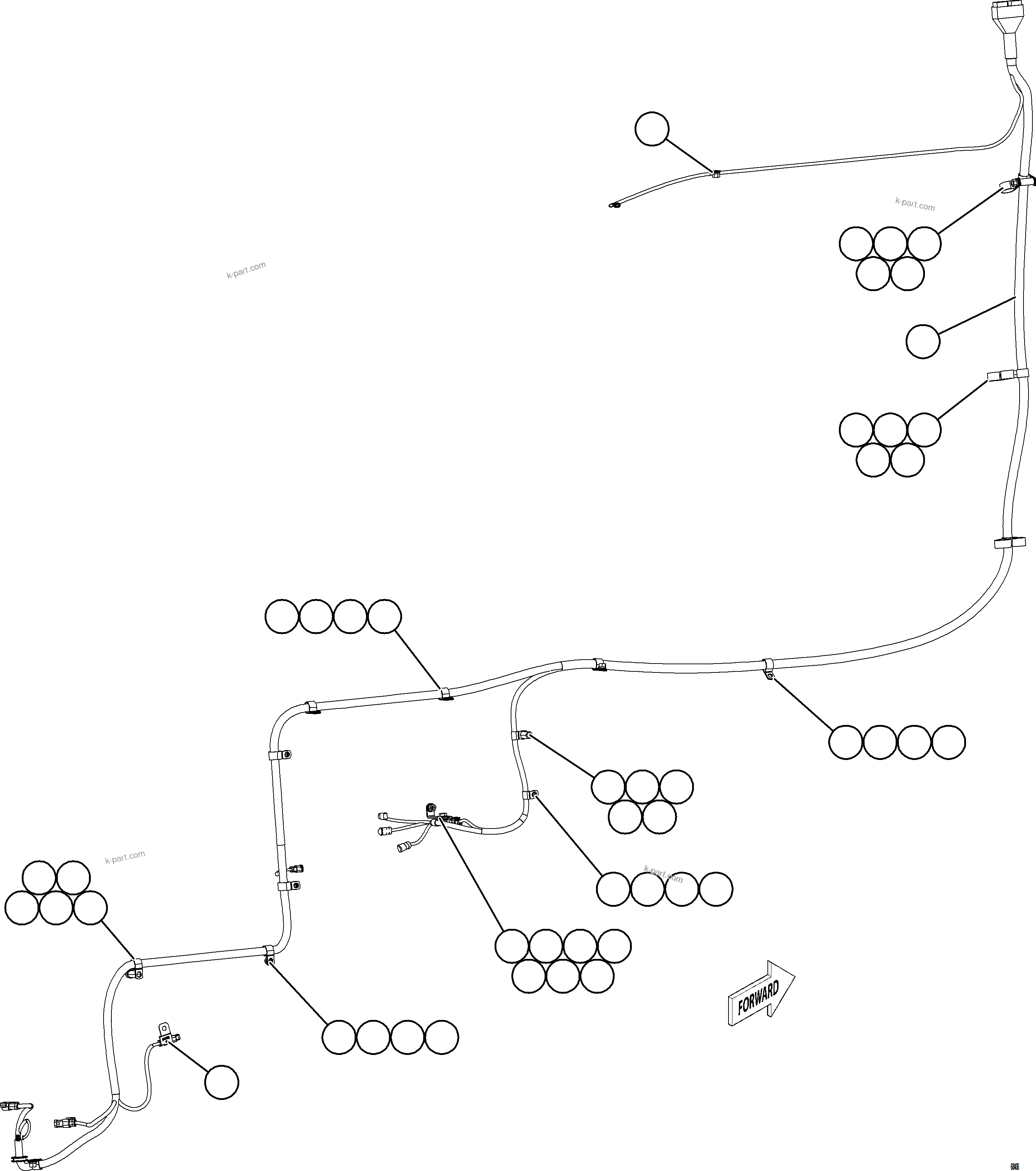 Komatsu parts book diagram for AFE77-D 830E-5 S/N A50007 & A50018  UNITED TACONITE: LEFT REAR FRAME RAIL HARNESS