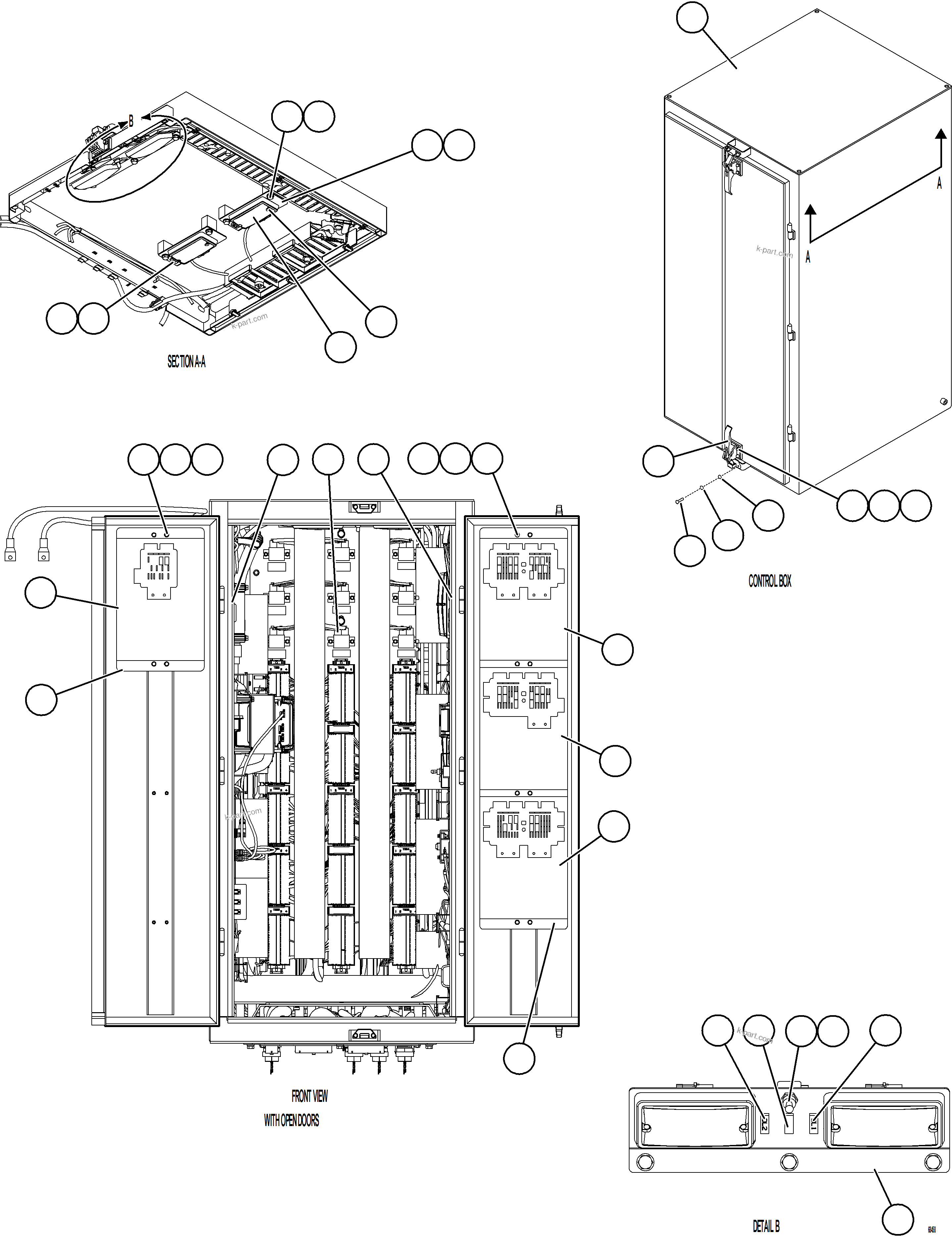 Komatsu parts book diagram for AFE77-D 830E-5 S/N A50007 & A50018  UNITED TACONITE: AUXILIARY CONTROL CABINET STRUCTURE    2/2