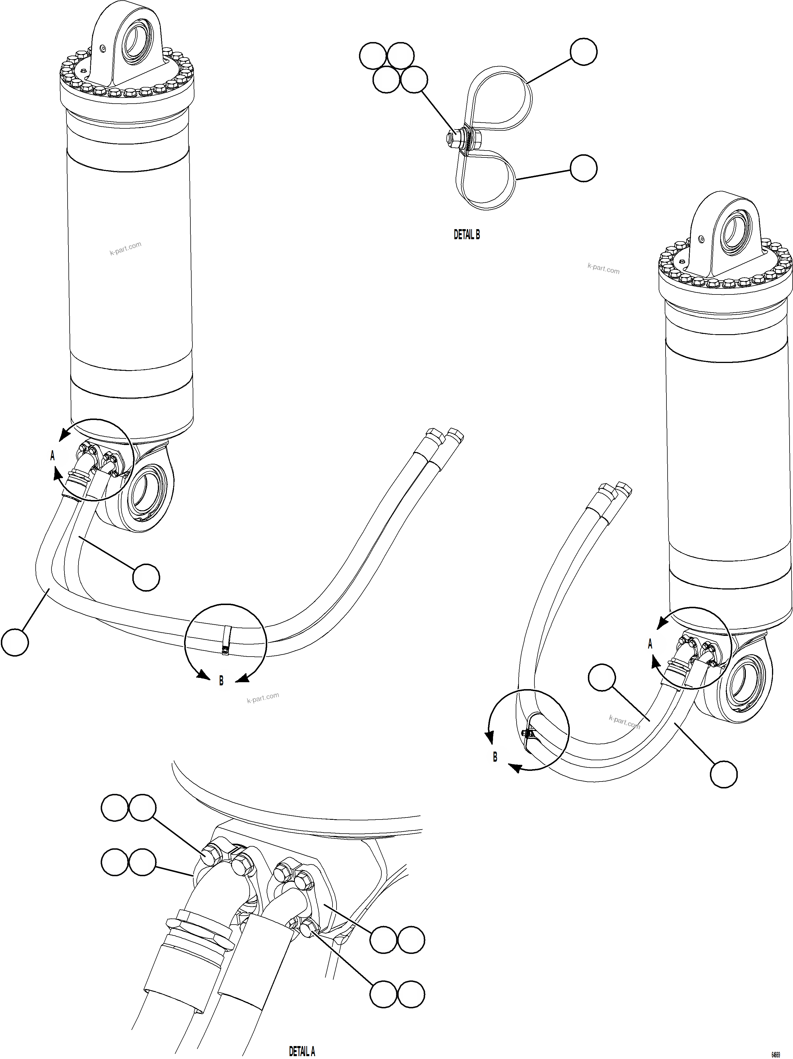 Komatsu parts book diagram for AFE77-D 830E-5 S/N A50007 & A50018  UNITED TACONITE: HOIST CYLINDER PIPING