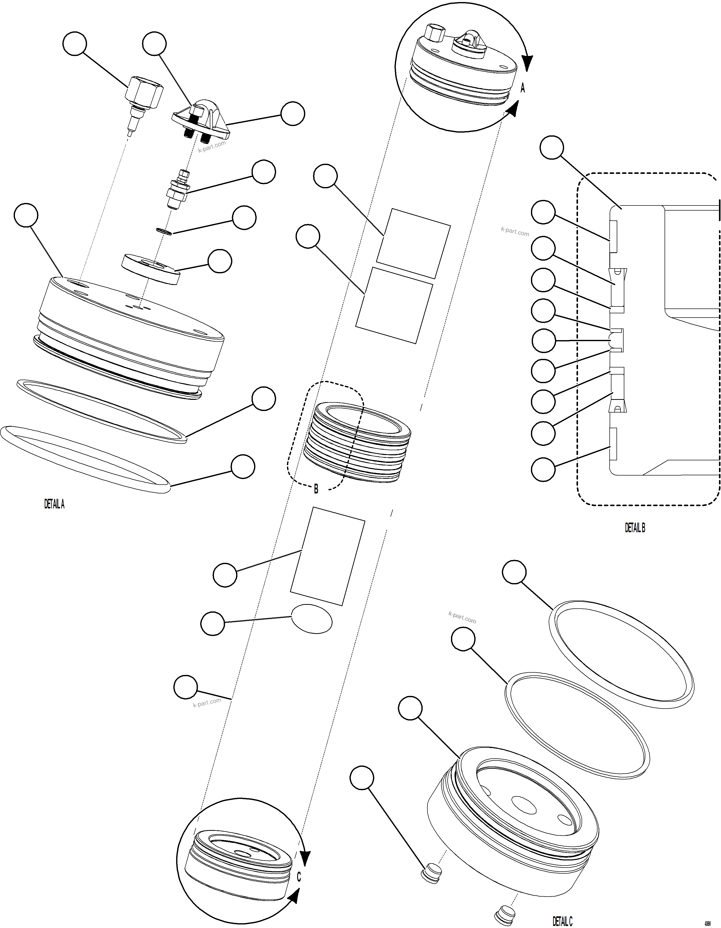 Komatsu parts book diagram for AFE77-D 830E-5 S/N A50007 & A50018  UNITED TACONITE: PISTON ACCUMULATOR (12.5 GAL)    58E-60-10090