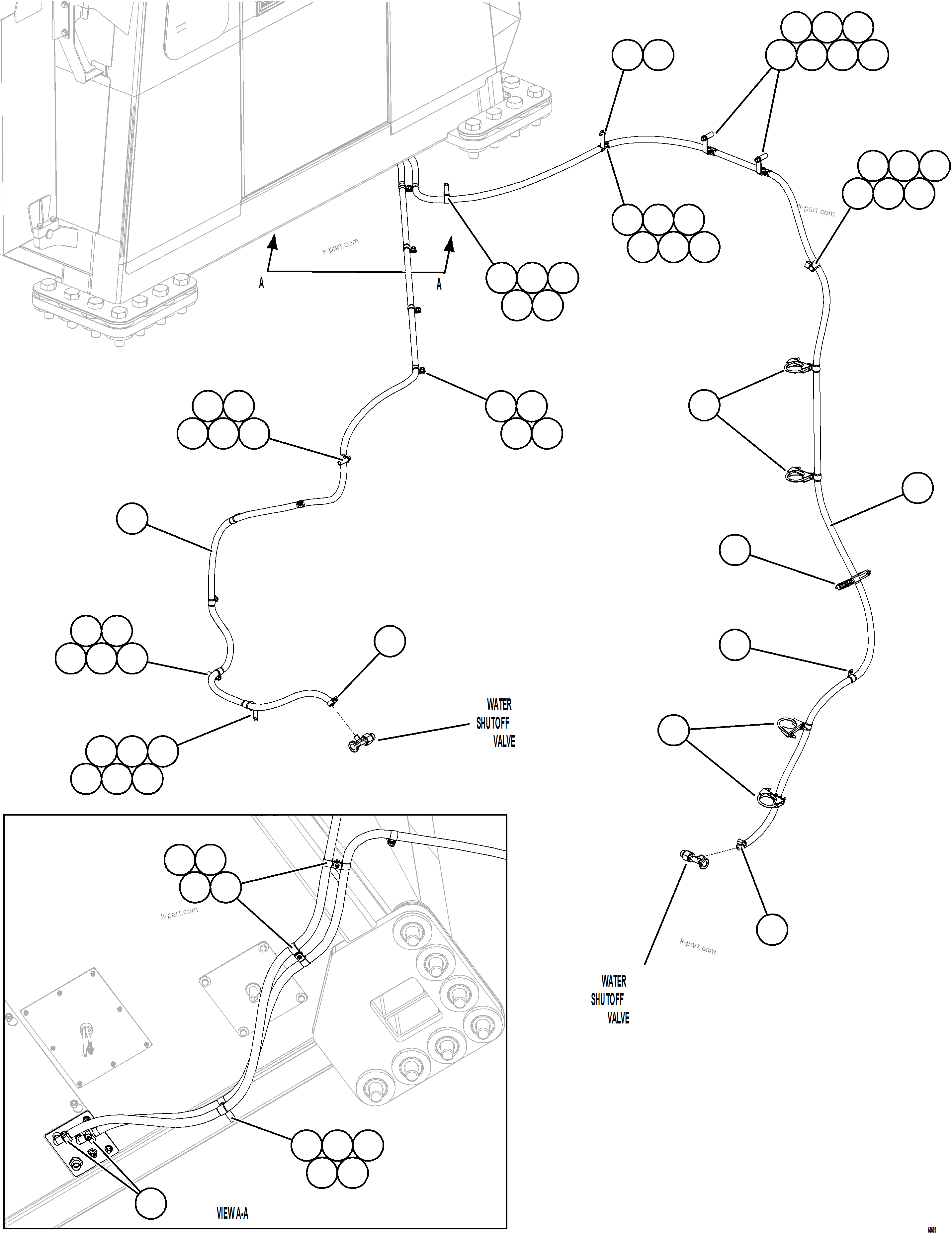 Komatsu parts book diagram for AFE77-D 830E-5 S/N A50007 & A50018  UNITED TACONITE: HEATER HOSE INSTALLATION