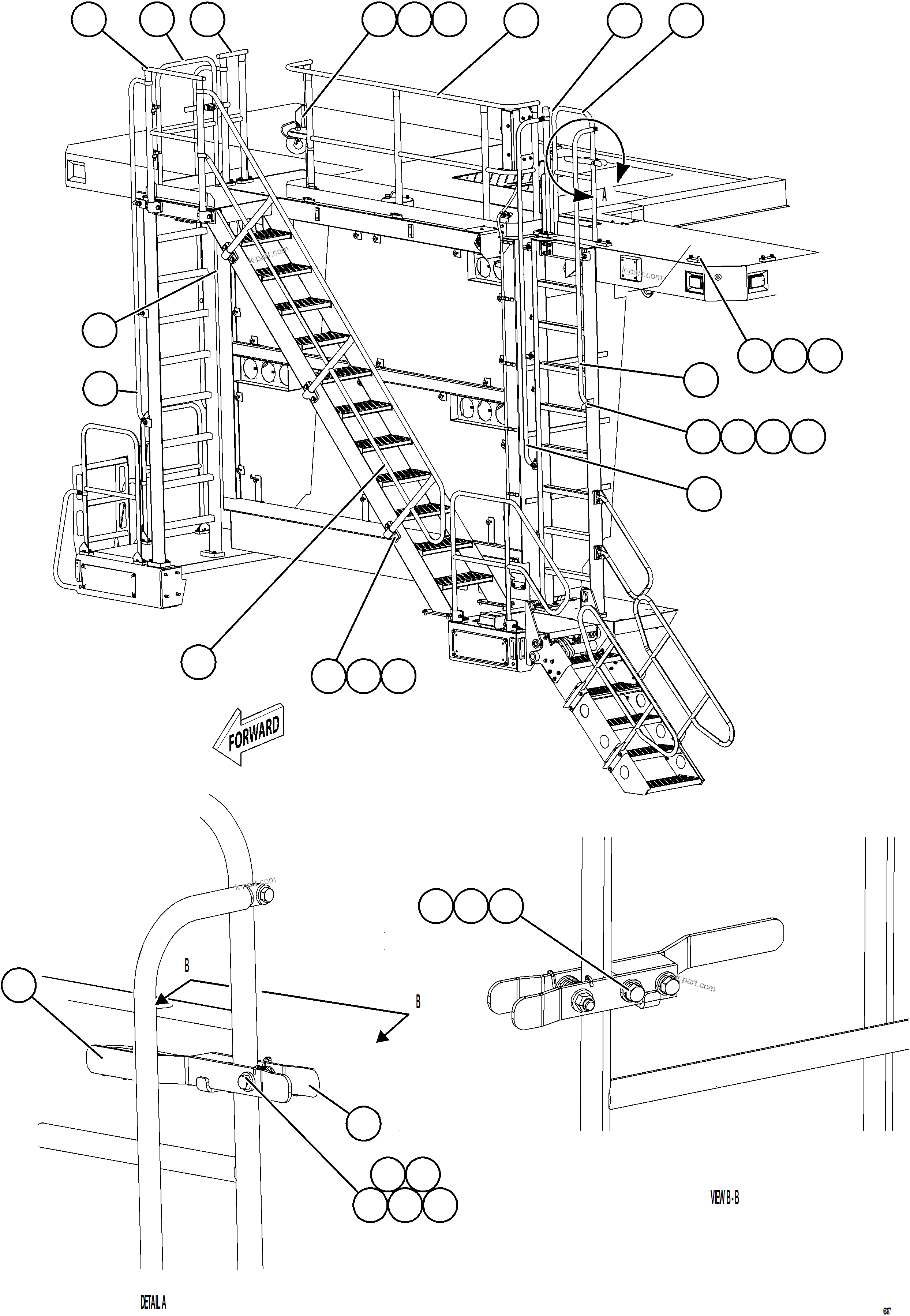 Komatsu parts book diagram for AFE77-D 830E-5 S/N A50007 & A50018  UNITED TACONITE: STAIRS & LADDERS HANDRAIL